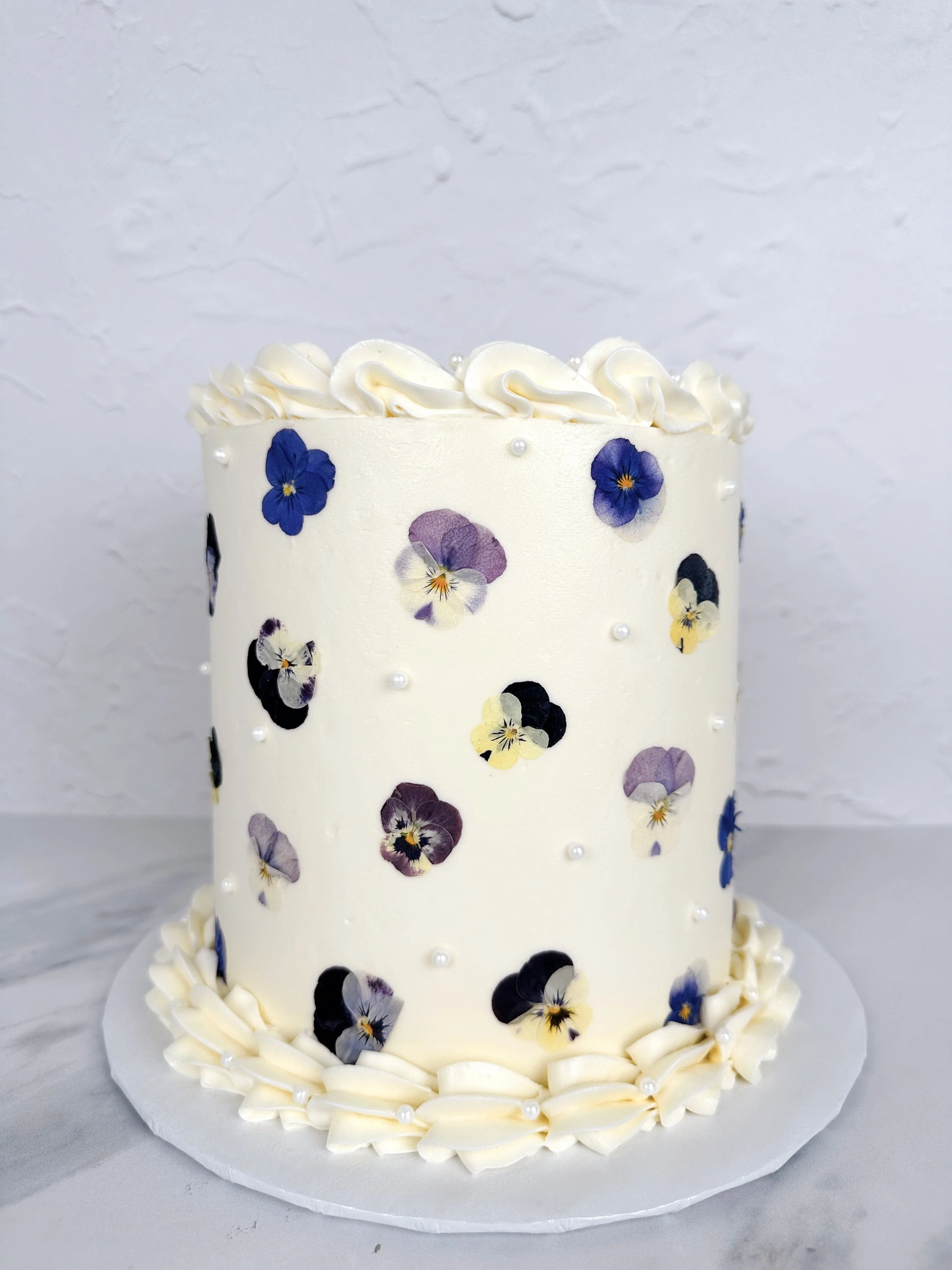 6" Pressed Edible Flowers and Edible Pearl Cake