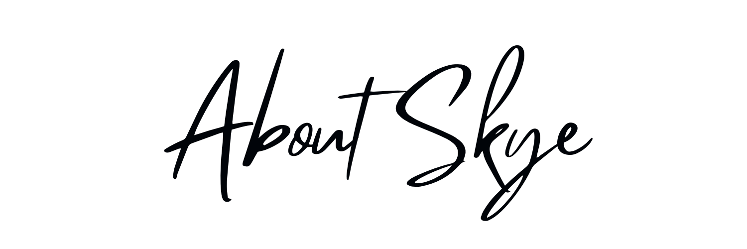 Text reading 'About Sky' with a navy blue script font over a transparent background.