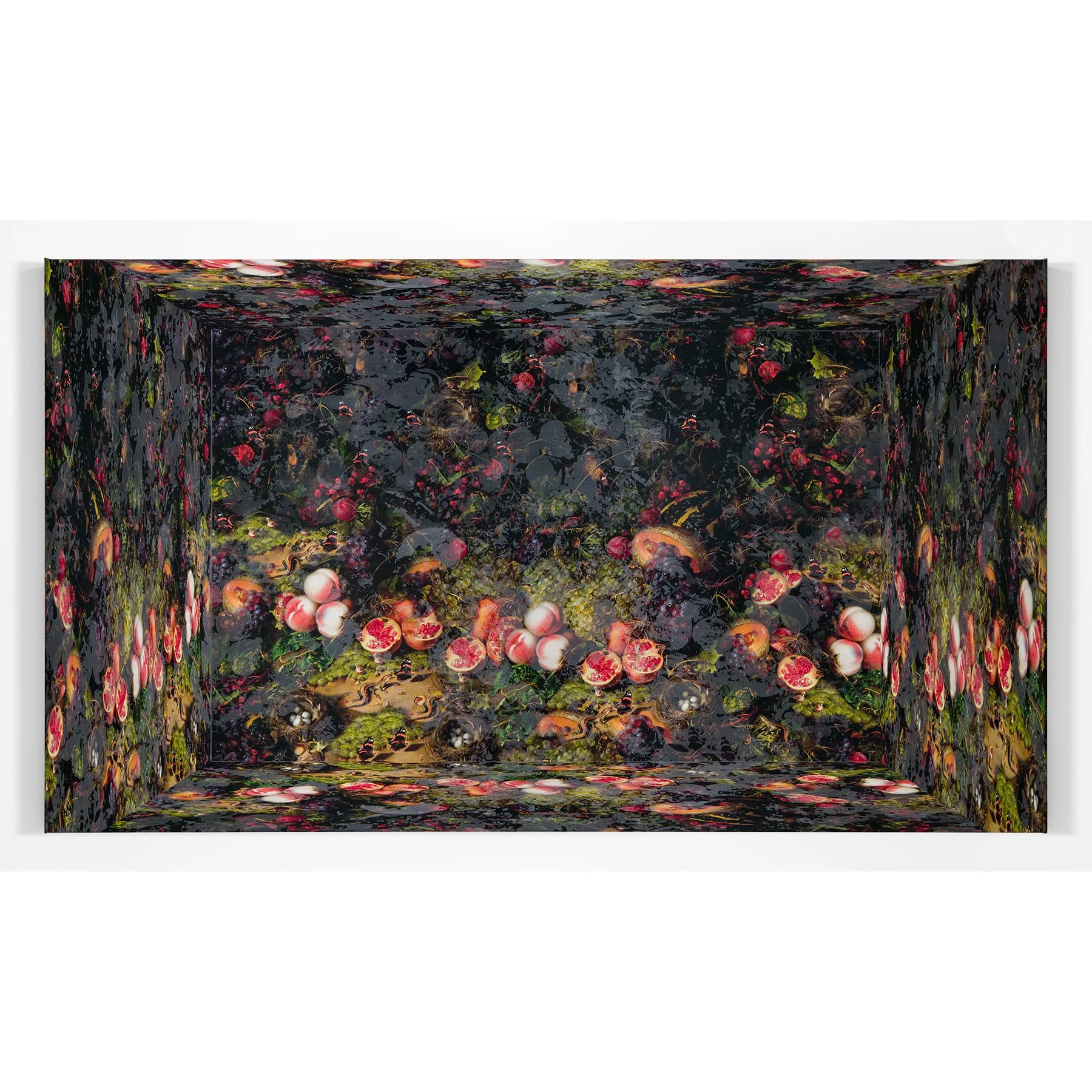  Cultivating Wildness (Fruit Piece after Rachel Ruysch) 3,  2026 Acrylic and digital collage on canvas 48 x 84 inches