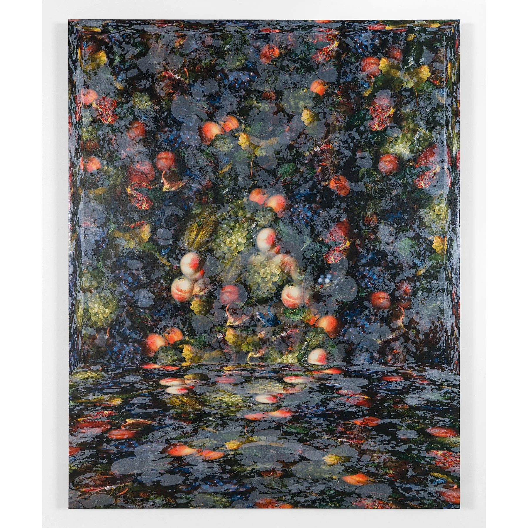 Cultivating Wildness (Fruit Piece after Rachel Ruysch) 1,  2026 Acrylic and digital collage on canvas 60 x 48 inches