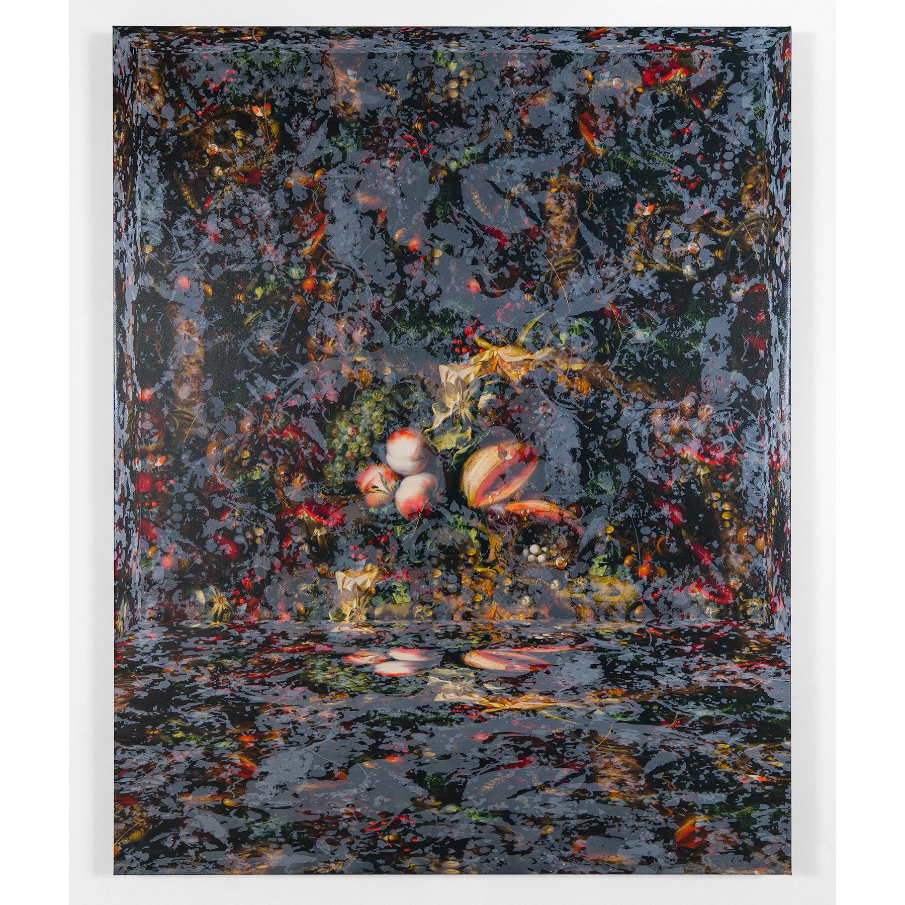  Cultivating Wildness (Fruit Piece after Rachel Ruysch) 2,  2026 Acrylic and digital collage on canvas 60 x 48 inches