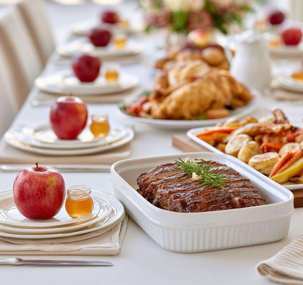Olive Rosh Hashanah Meal Delivery in San Diego with  glazed roast beef, baked chicken, a vegetable medley.