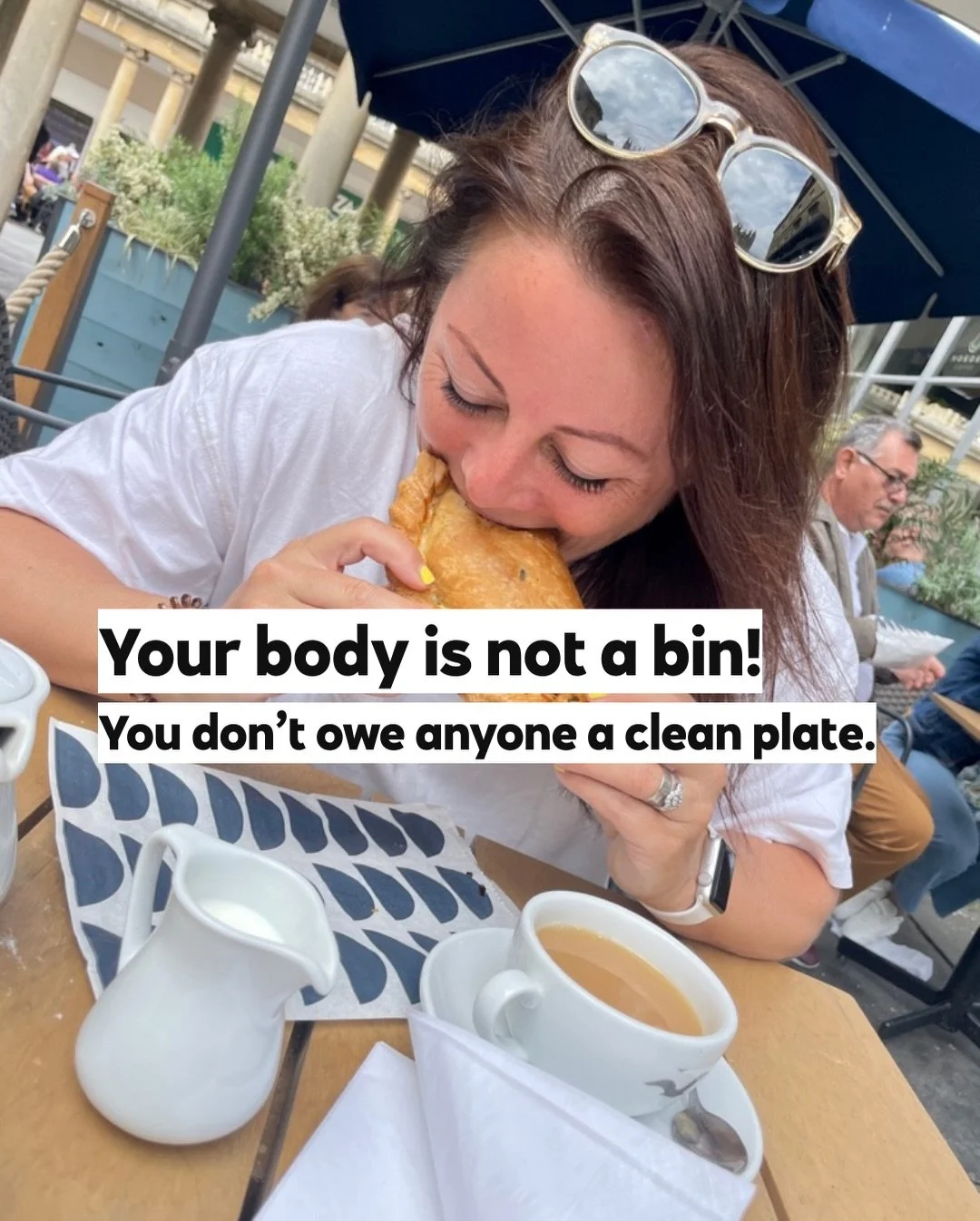 If you grew up being told to finish everything on your plate&hellip; 
Overeating to avoid waste or to keep the peace doesn&rsquo;t make the food less wasted; it just teaches you to ignore your body.
The waste already happened when too much was bought