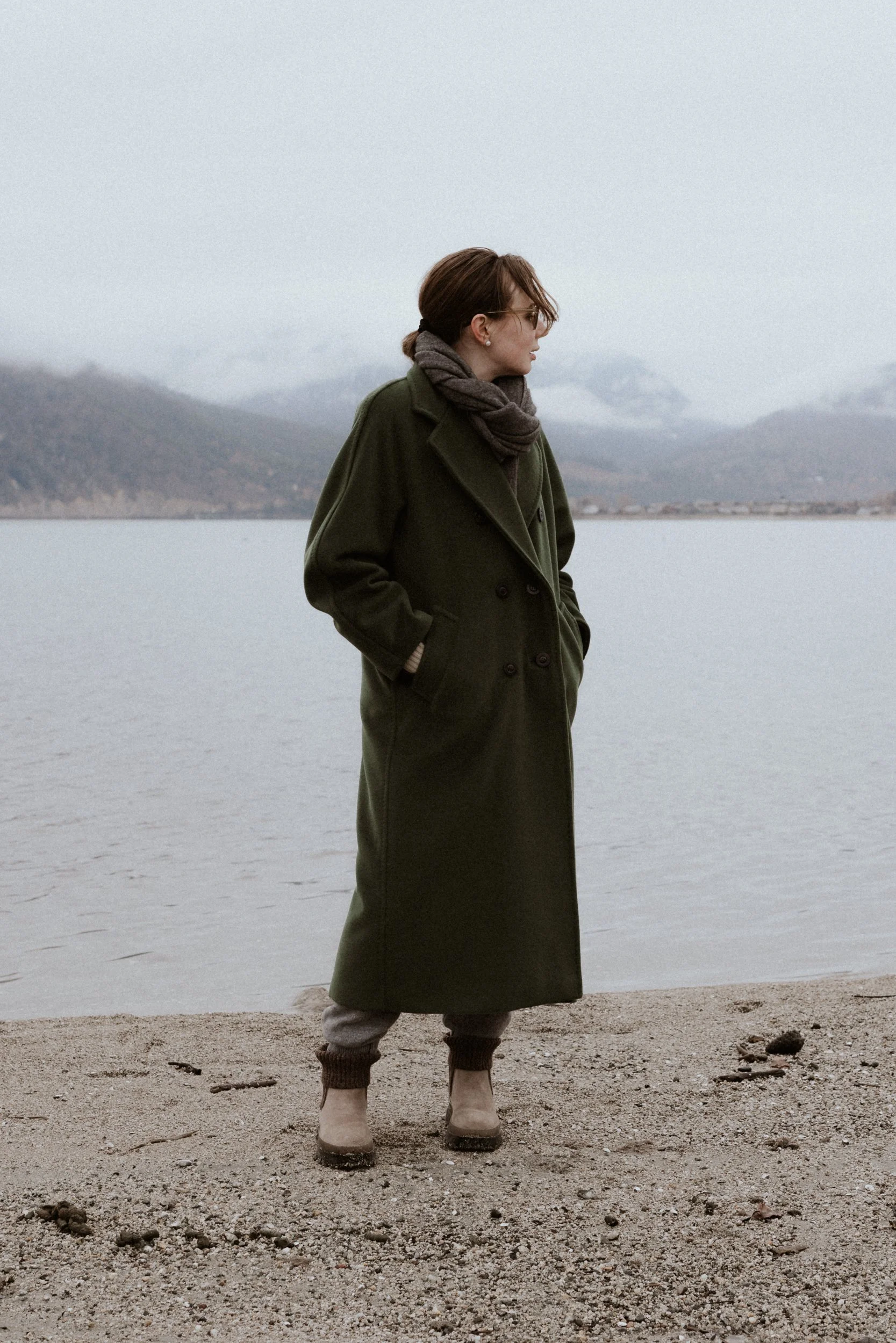 max mara madame 101801 icon coat green oversized coat lugsole boots oversized blanket scarf