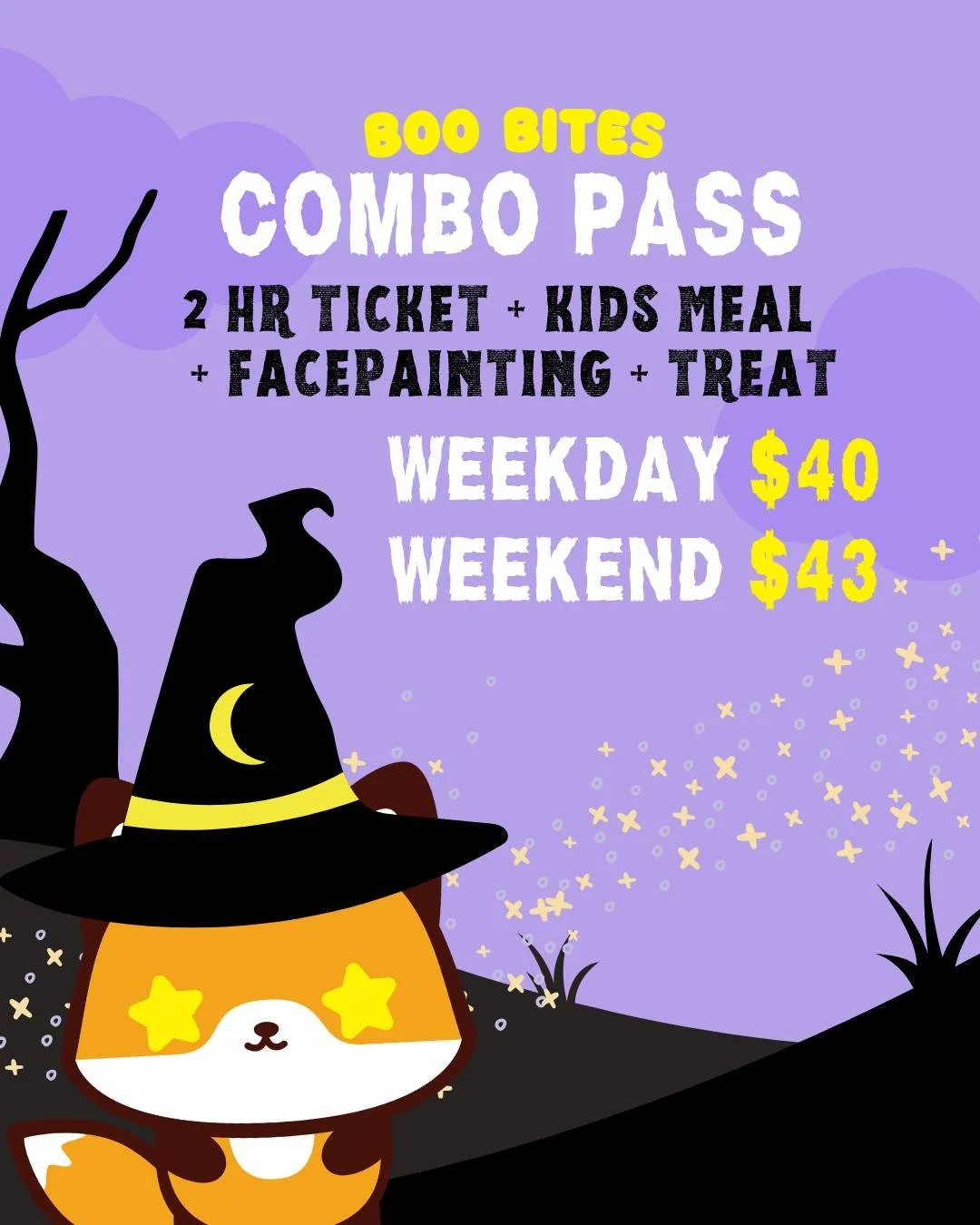 The ultimate Playland combo just got a Halloween twist! ๐
Your Boo & Bites Combo Pass includes:
๐ท๏ธ 2hr playtime
๐ Kids meal
๐จ Face painting
๐ฌ A sweet treat!
 โจ Weekday $40 (valued at $45)
โจ Weekend $43 (valued at $48)
๐Canberra, Southlan