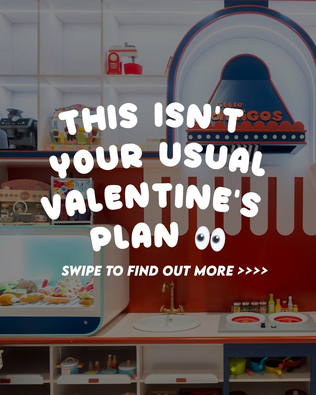 The ultimate love combo is made for when Valentine&rsquo;s Day comes with a plus one 💘
 👨&zwj;👩&zwj;👧 2 adults + 1 child
 💖 $79
 ➕ Additional child at an extra cost

Here's what you get ⬇️
 🕒 2 hours of play
 🍽️ Valentine's food platter to sha