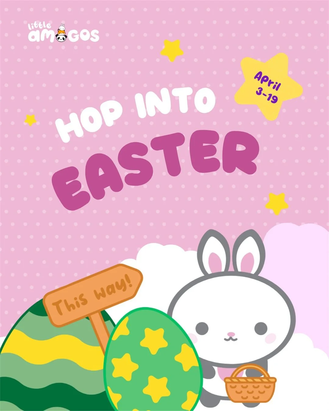 HOP INTO EASTER FUN AT LITTLE AMIGOS! 🐰🥚✨

We&rsquo;ve got so many egg-citing surprises waiting for your little ones this Easter! 💛

From 3&ndash;19 April, come join the fun with:
🥚 Easter Egg Combo
🎁 Secret surprises
🎉 Blind box fun
👨&zwj;👩&