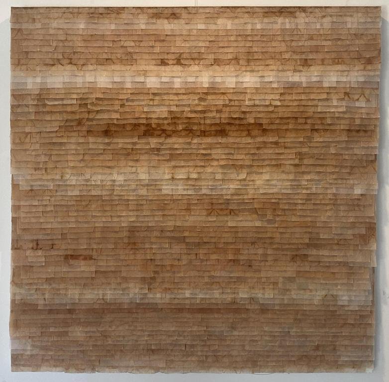 DENISE LAMBY, Memory of the Land, recycled tea bags, canvas, 90 cm x 90 cm RESIDENCY PRIZE WINNER