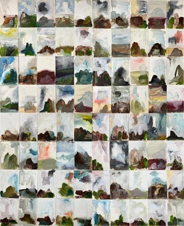 TONY SCOTT, Driving up the Calder - 80 Views of Home, collage, oil, glaze, crayon on mount board, 118 cm x 96 cm