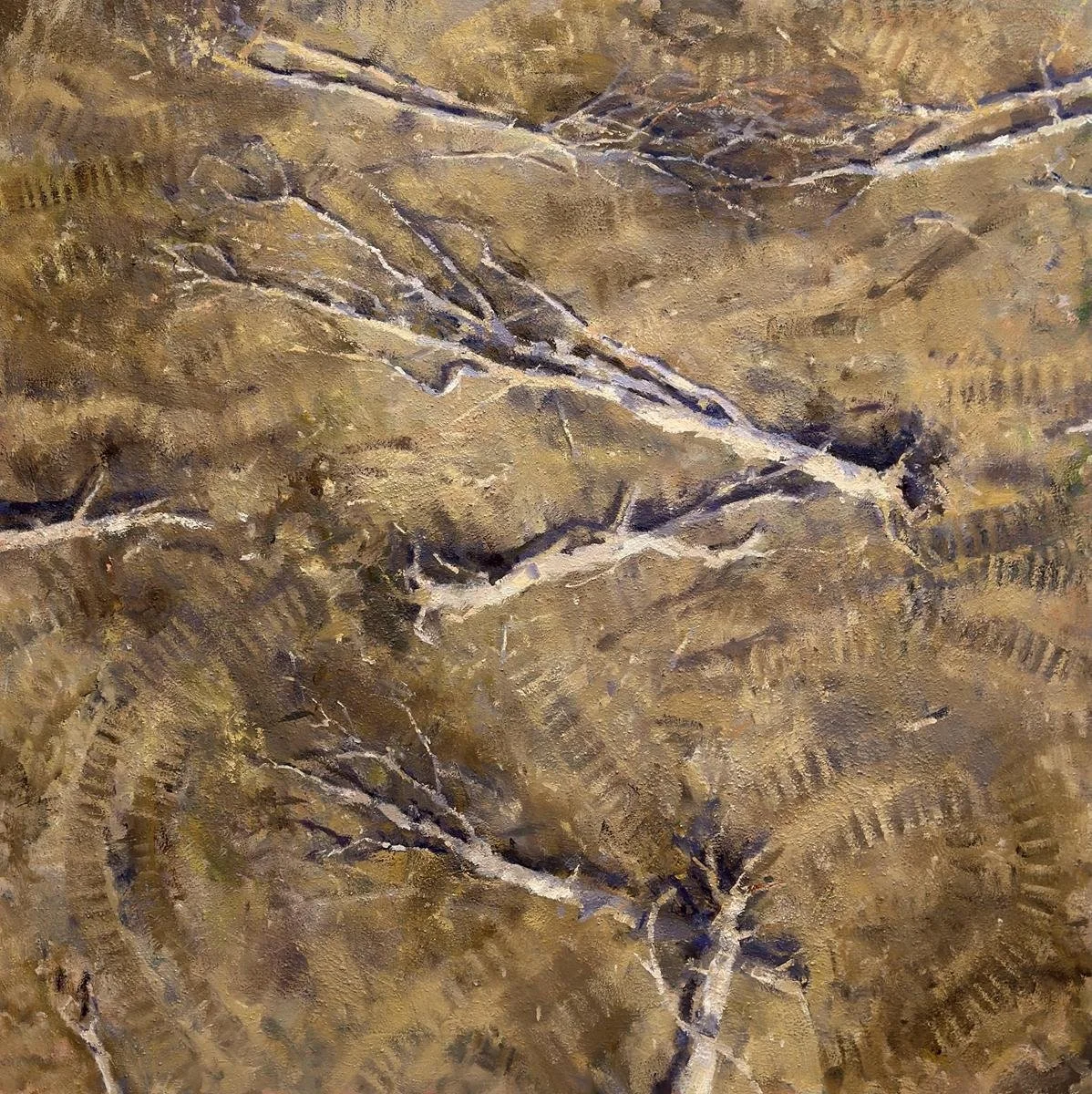 Joe Blundell, Tormented land, oil and sand on linen, 153 × 153cm