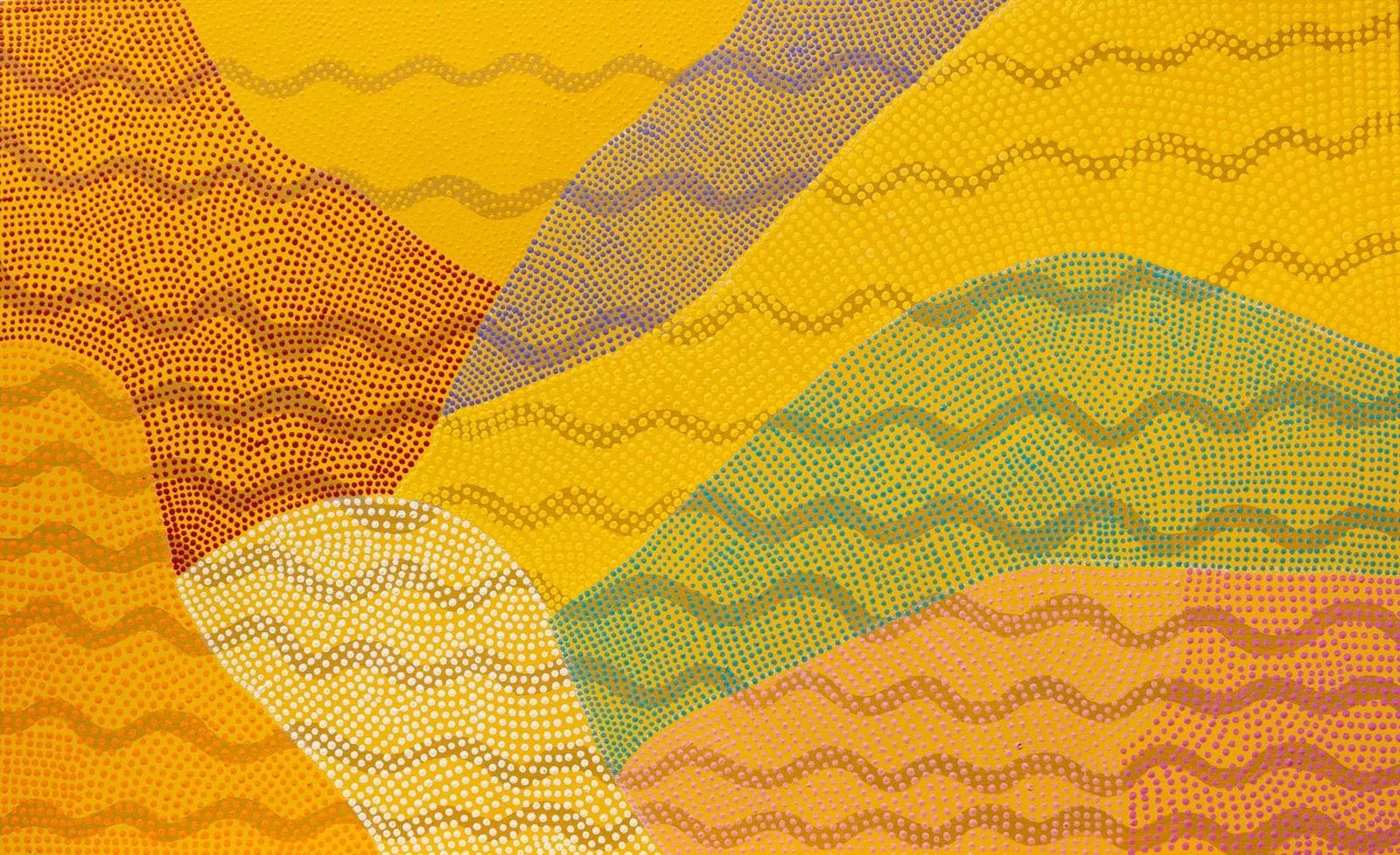 Kumantjayi Lane, Pirrnpirrnga – Desert Bore, acrylic paint on Belgian linen, 76 x 121 cm