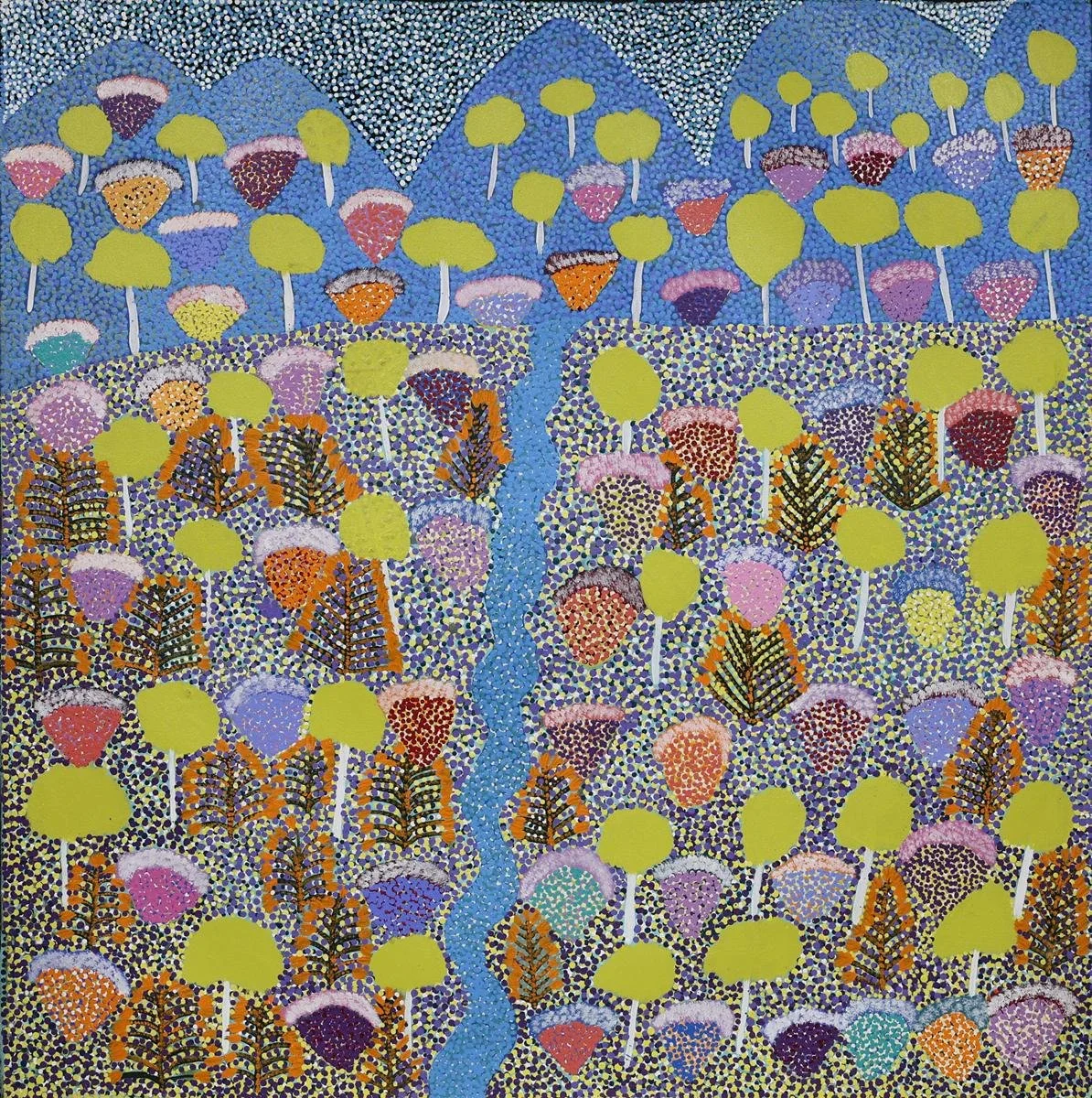 Agnes Rubuntja, Bush Medicine, acrylic on canvas, 111 cm x 111 cm 