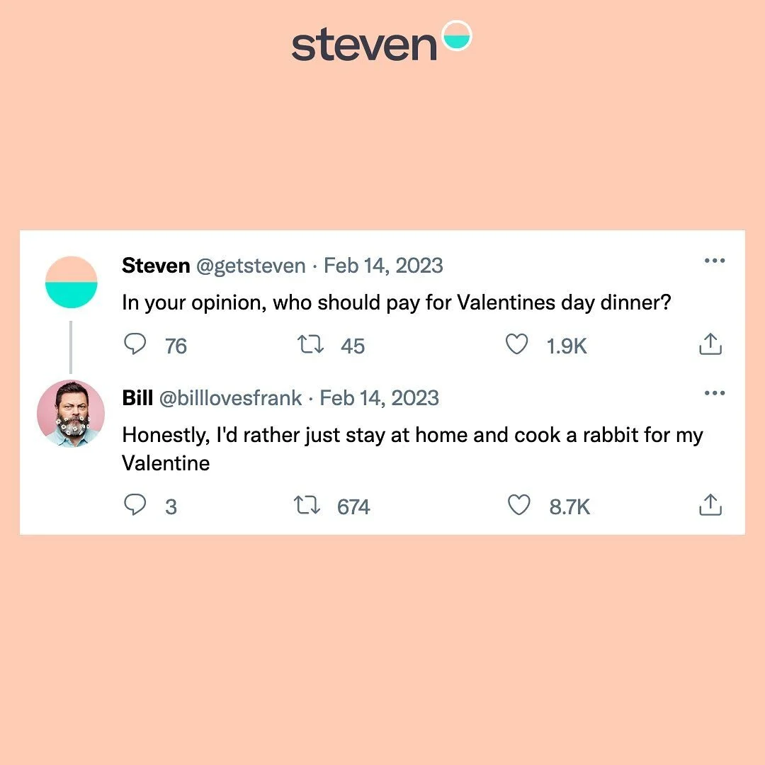 Who should pay for dinner tonight? 

The guy? The girl? Split it? 🤔 What&rsquo;s your take?  Either way you decide to split it we&rsquo;re convinced Steven could help make your evening less complicated with more time to focus on 💘
