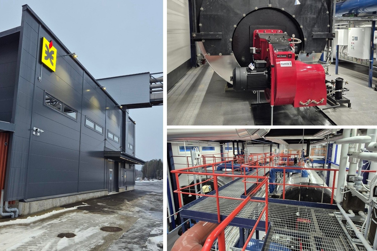 Modernisoitu öljylämpökeskus ja sen sisätilat: kattila, putkisto ja huoltotasot kaukolämpötuotannossa.