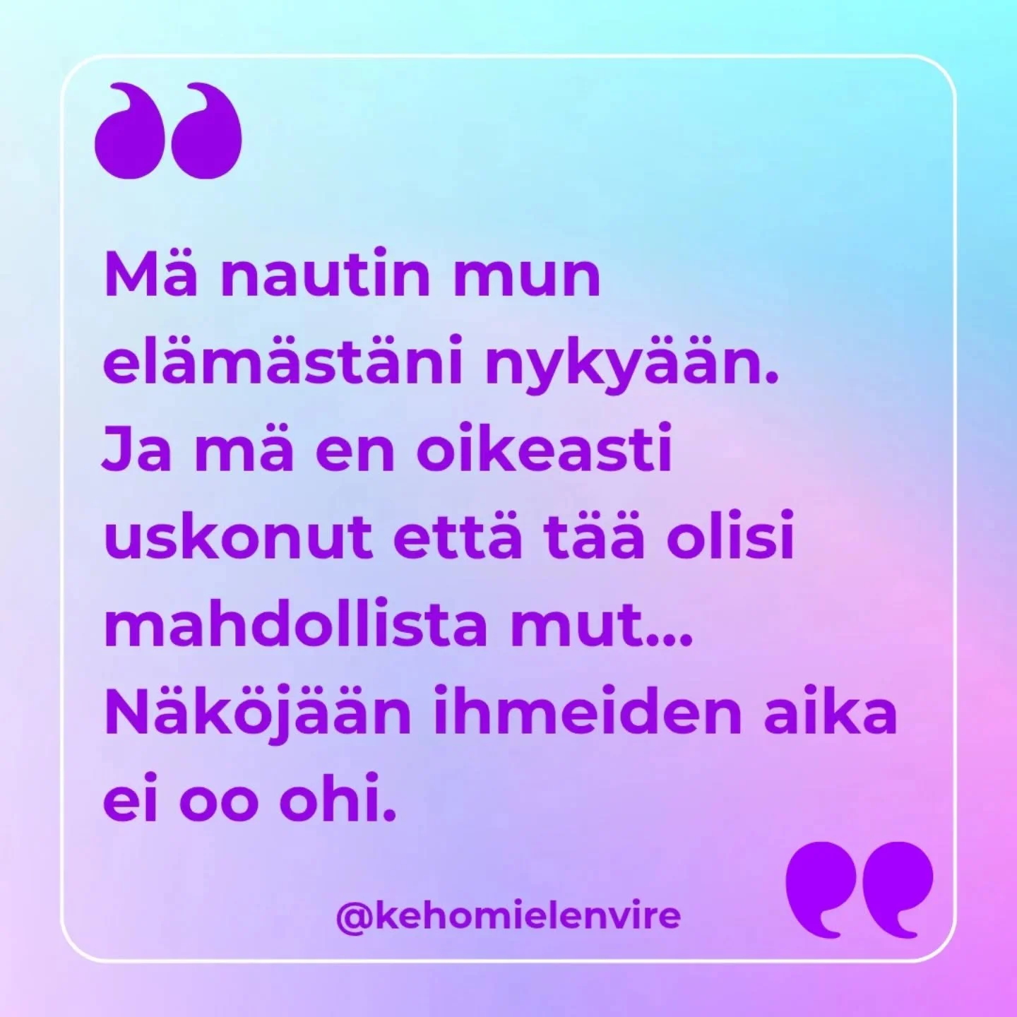 💬 Asiakkaan suusta 💬

Kyynel jos toinenhan siin&auml; vier&auml;hti, kun eilen kuuntelin valmennettavan &auml;&auml;niviestipohdinnan siit&auml;, mik&auml; on yhteisen nepsyvalmennusprosessimme aikana h&auml;nen el&auml;m&auml;ss&auml;&auml;n muutt