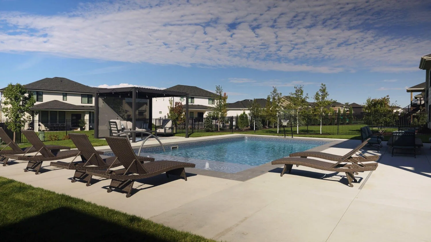 custom pool and patio Omaha, NE featuring a thoughtfully planned layout for everyday outdoor living