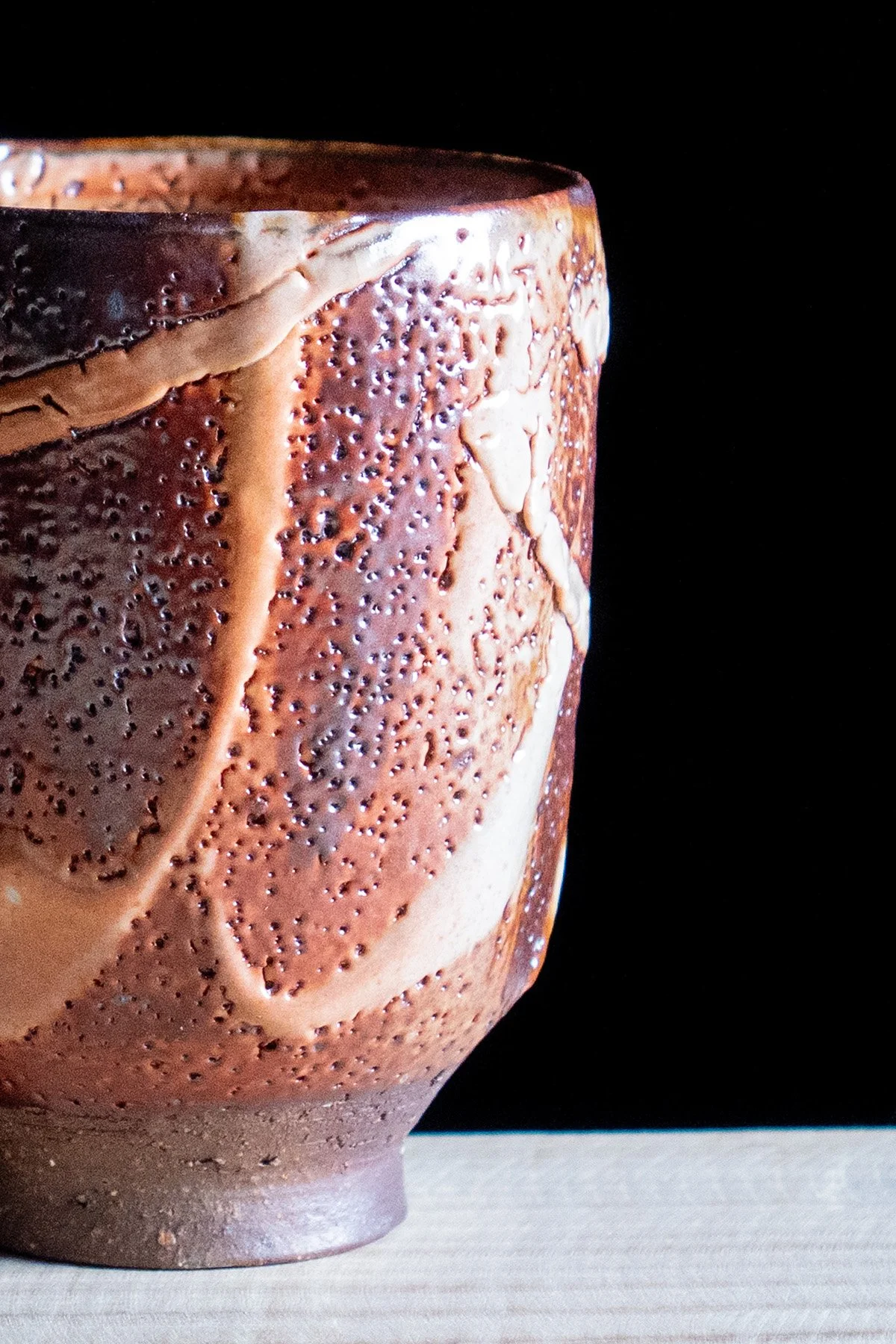 Shino glaze - beautiful milky soft surface with very nice iron flashing