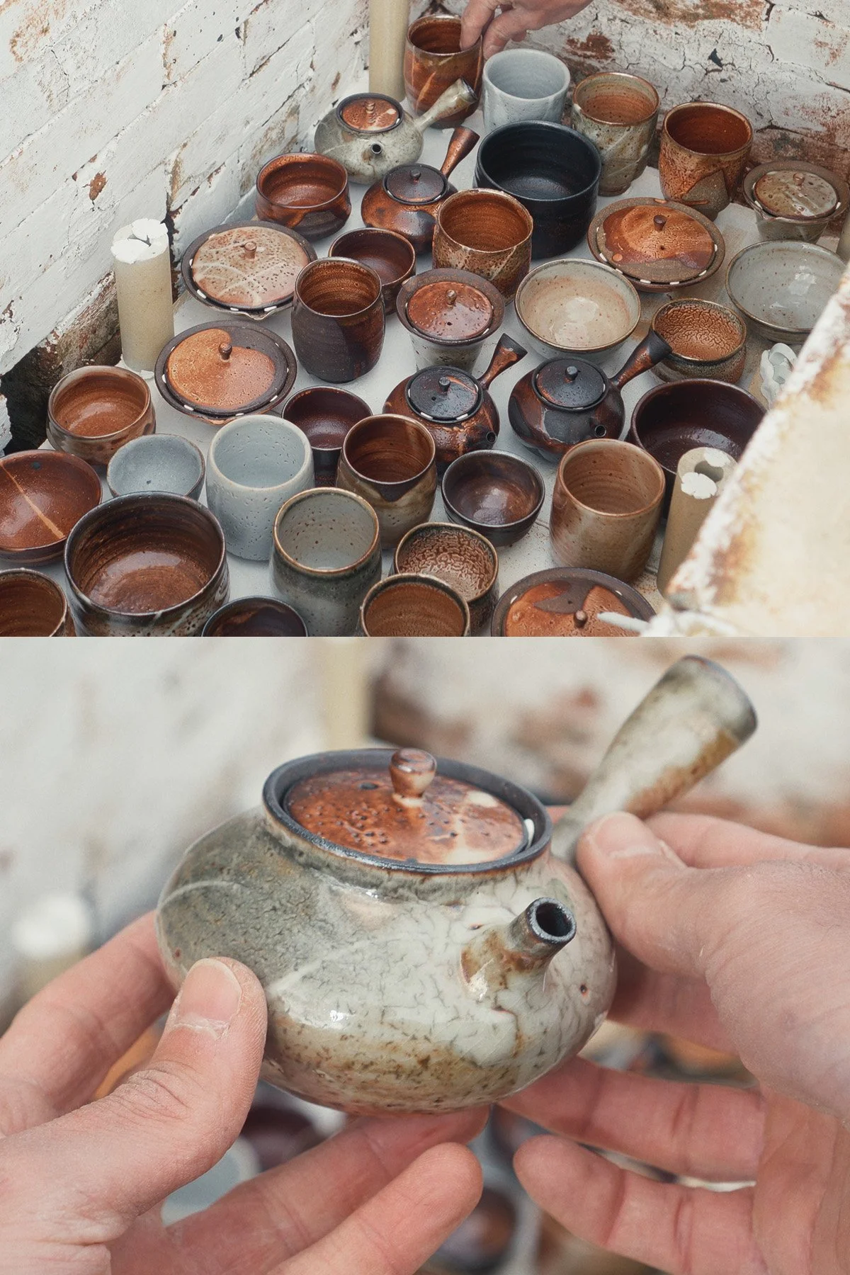 Unloading freshly fired ceramics from the kiln after a long reduction and soda firing.
