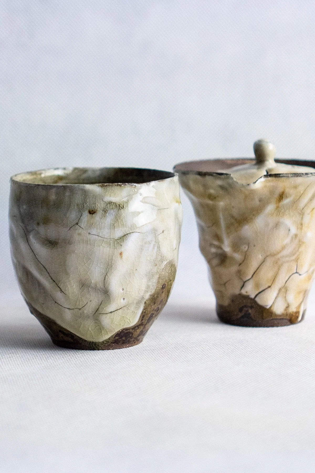 Ash glazed teaware made for daily tea rituals, featuring soft textures and natural wood ash surfaces.
