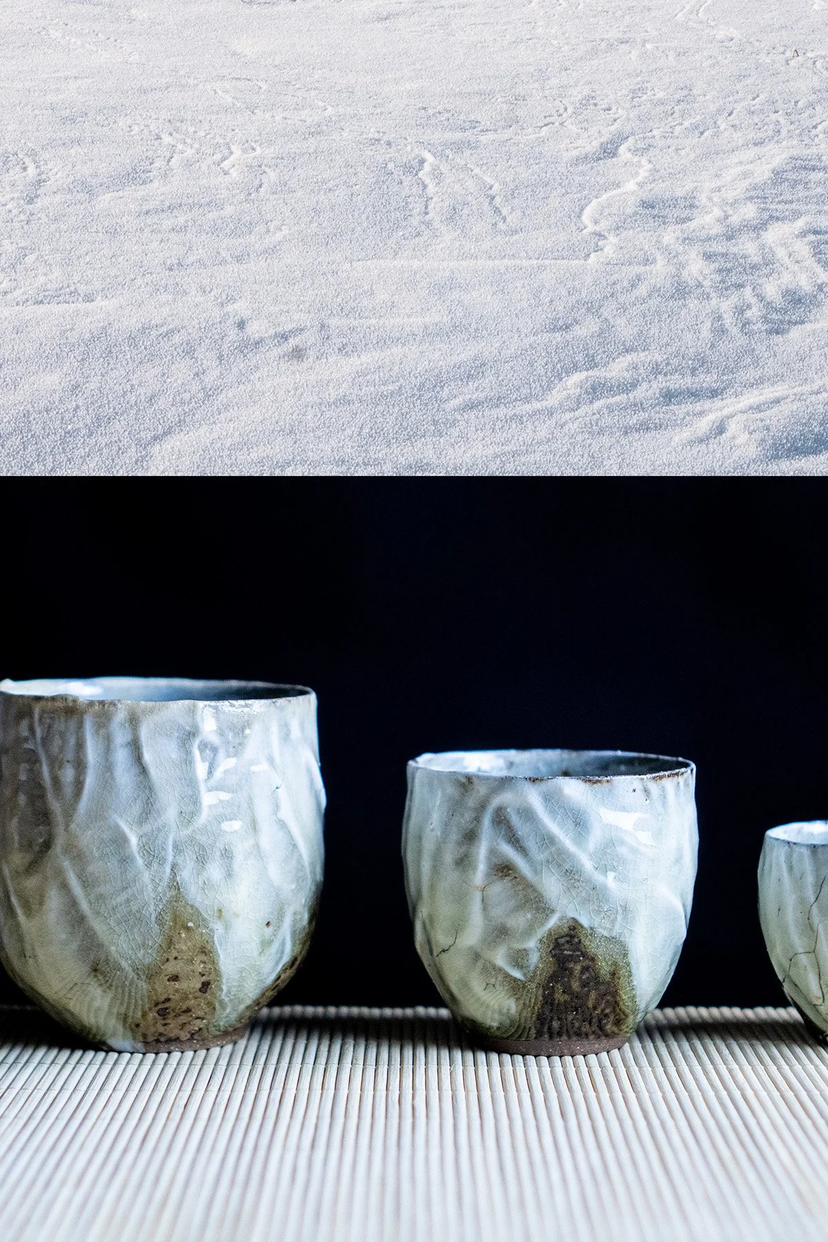 Ash glazed ceramic cups made for daily tea rituals, featuring soft textures and natural wood ash surfaces.