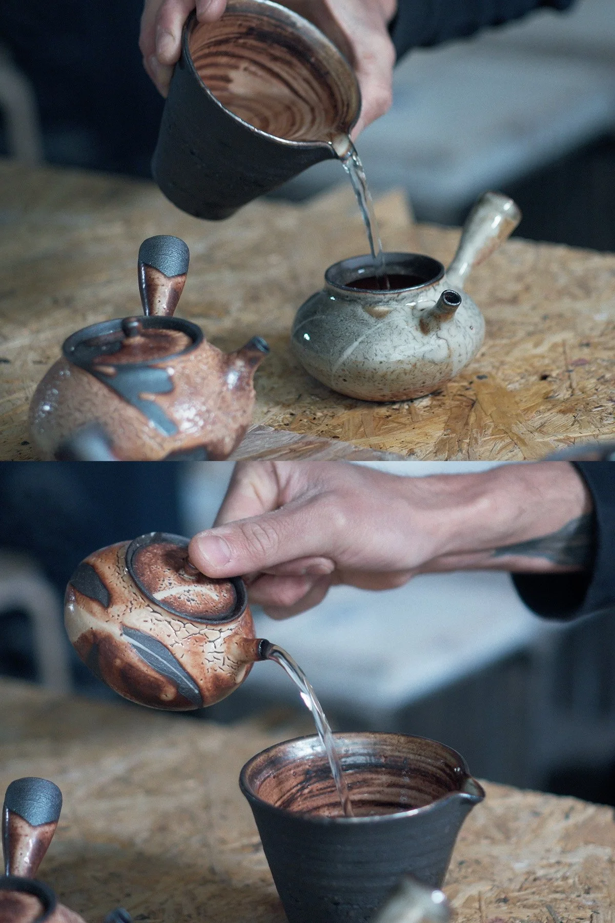 Testing Kyusu teapots pours - only best are going to be available for sale.