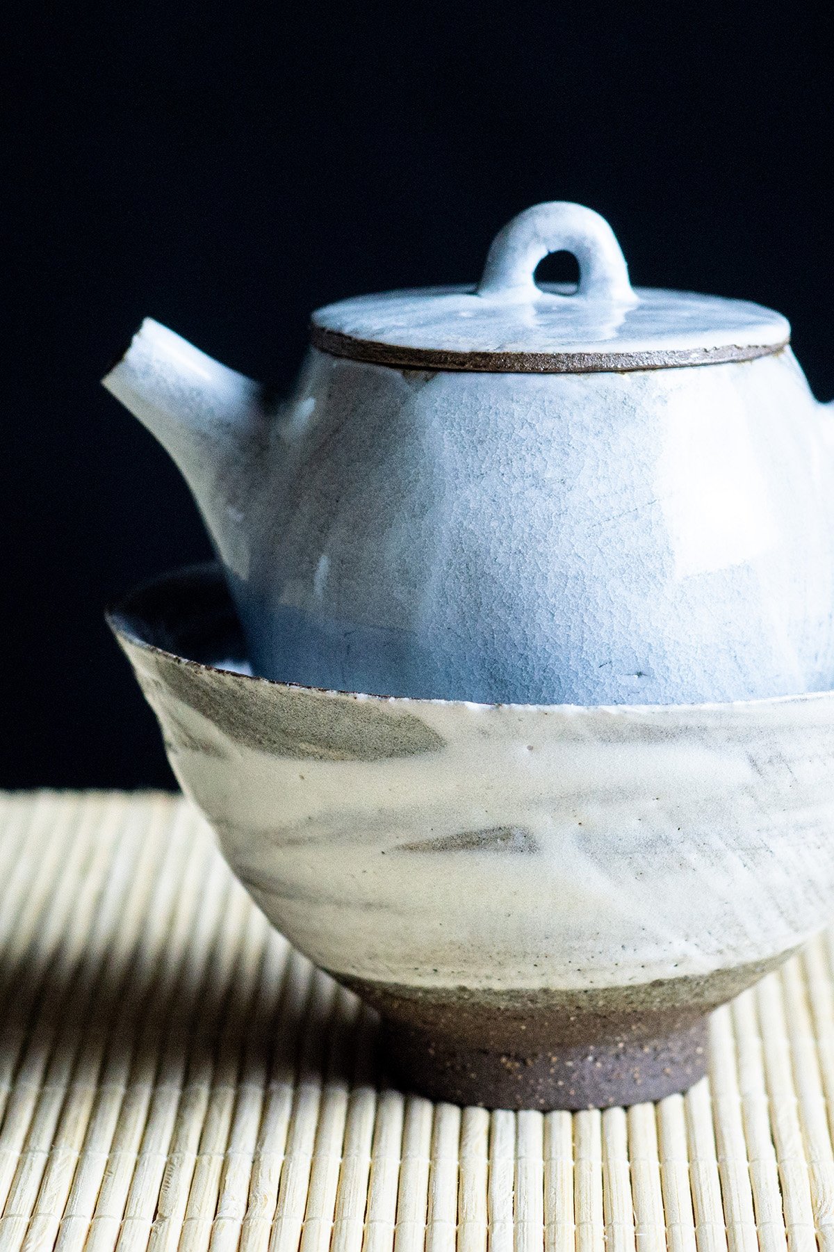 Very simple teaset for one - back handle teapot and a teabowl