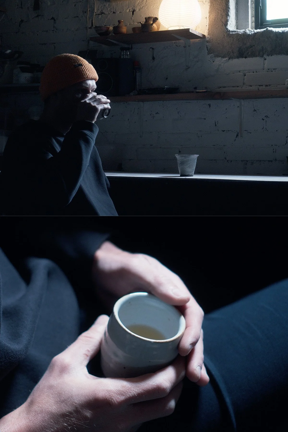 Tea break in the pottery studio, quiet moments before next round of making pottery