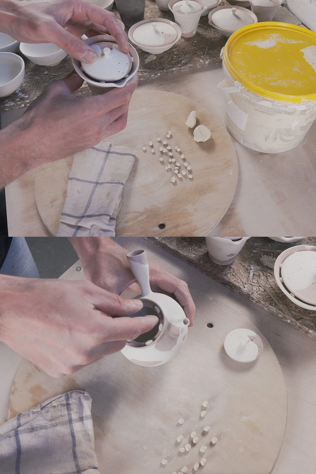 Loading handmade ceramics into the kiln before a long atmospheric soda firing process.