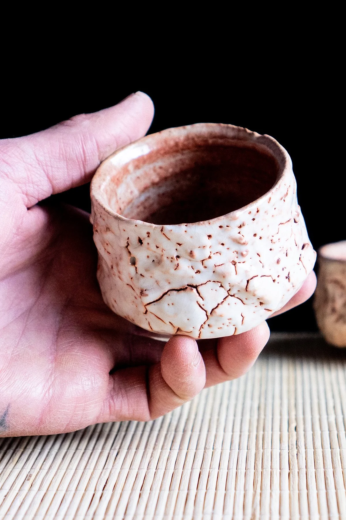 Sake cup with traditional Shino glaze - woodfired