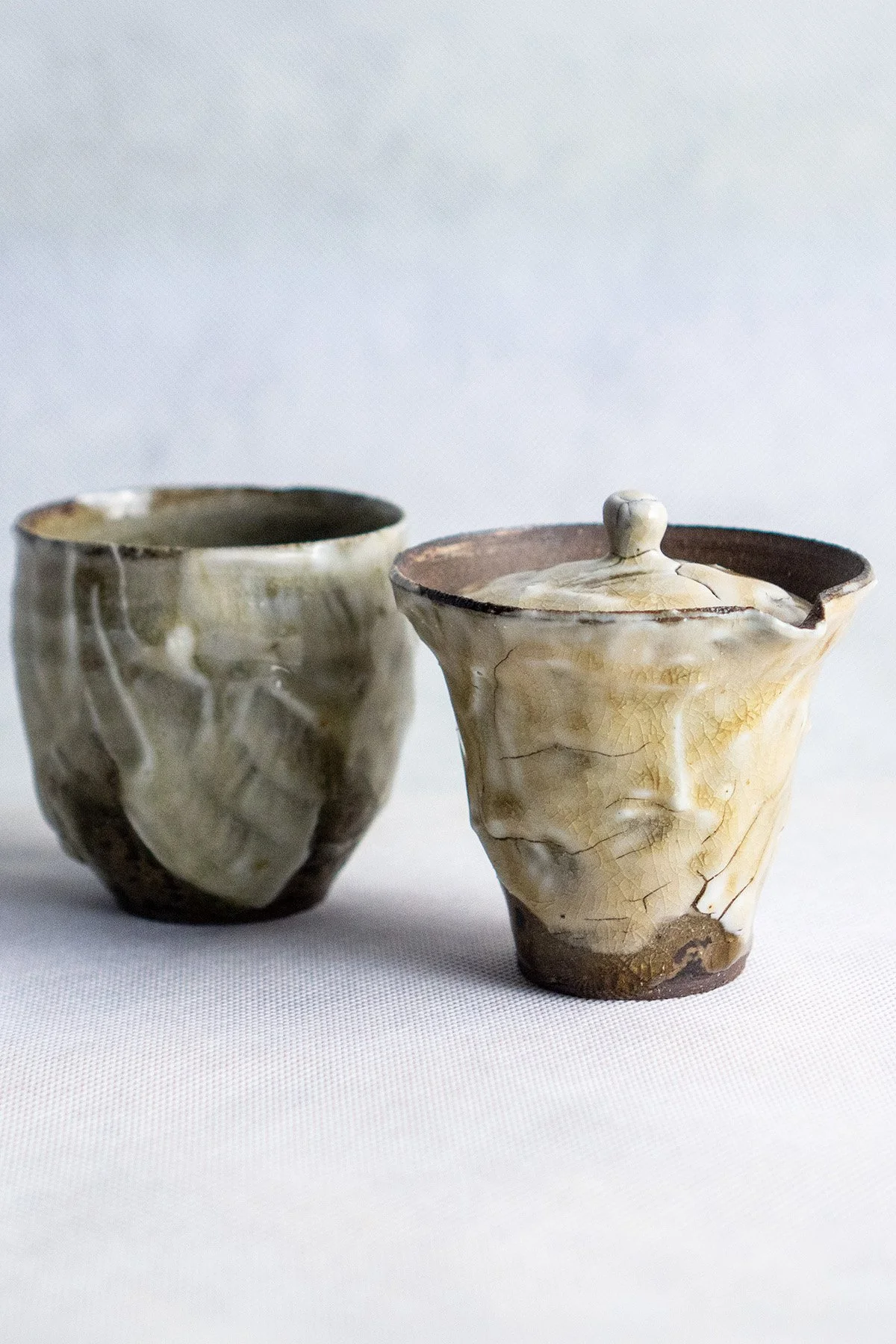 Ash glazed teaware made for daily tea rituals, featuring soft textures and natural wood ash surfaces.