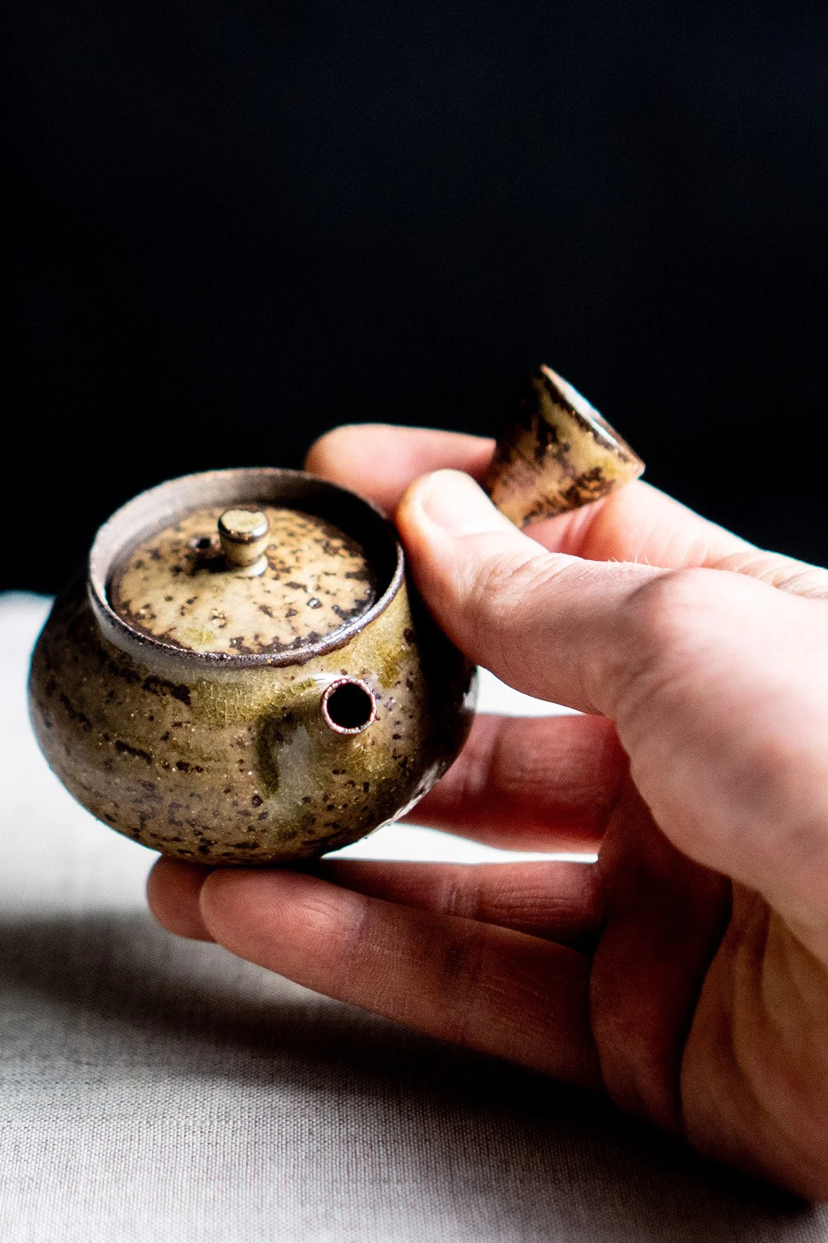 Small woodfired and ash glazed Kyusu Teapot