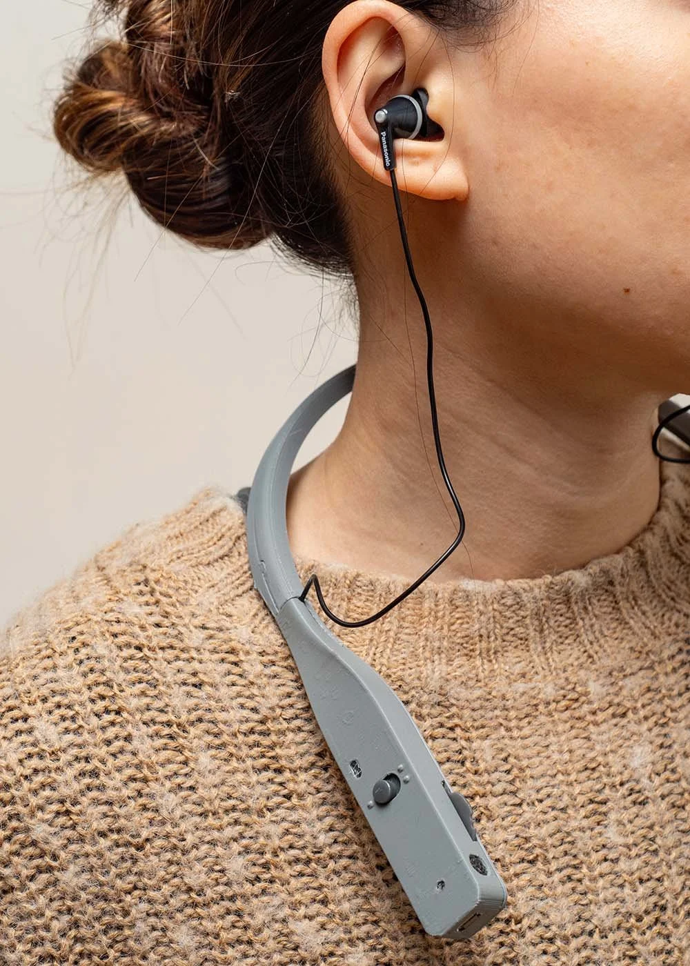 LoCHAid V2 - Low Cost Hearing Aid - 3D printed prototype being worn