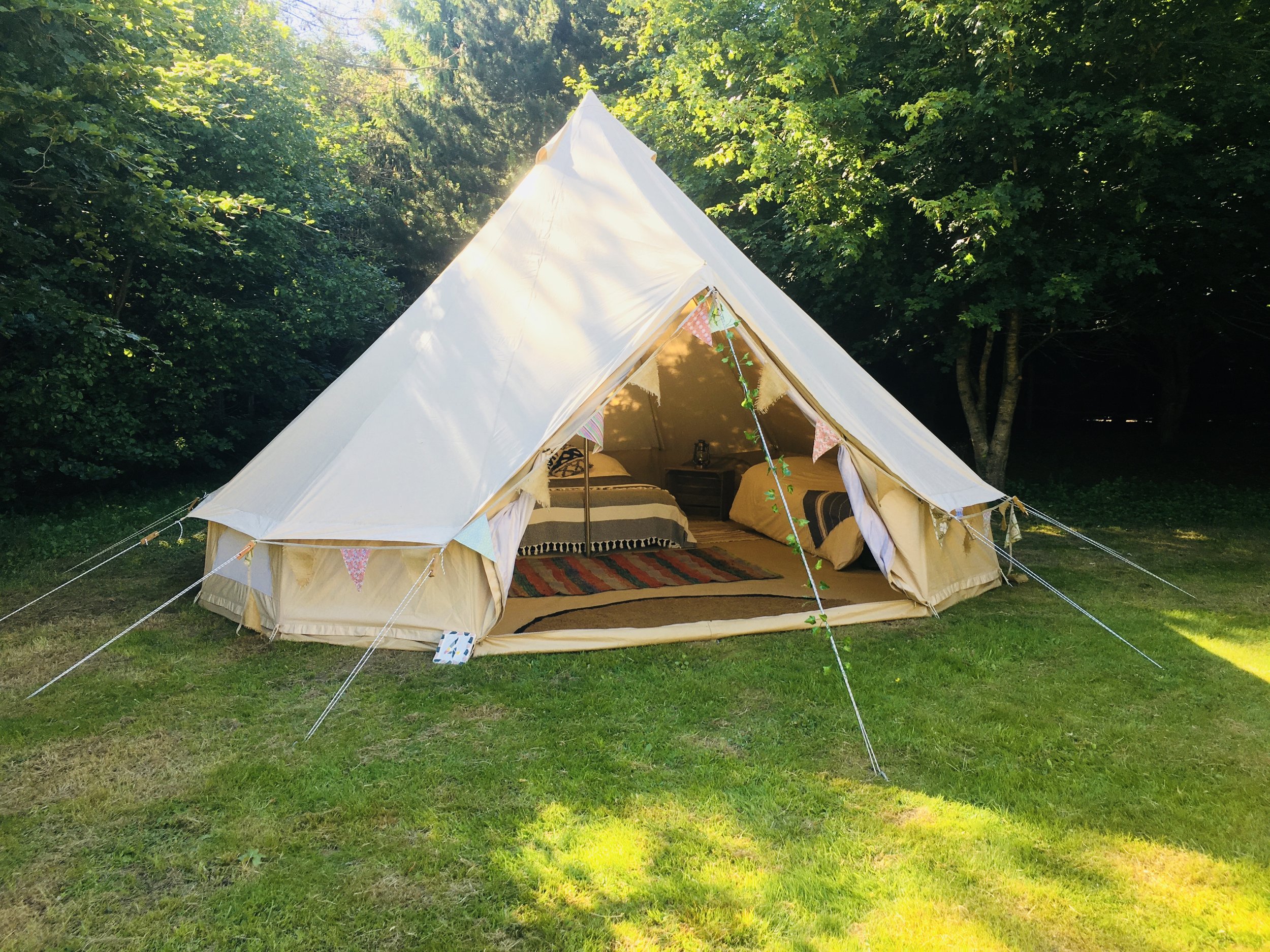 Family glamping experience at Evergreen Farm Woodland campsite, East Grinstead