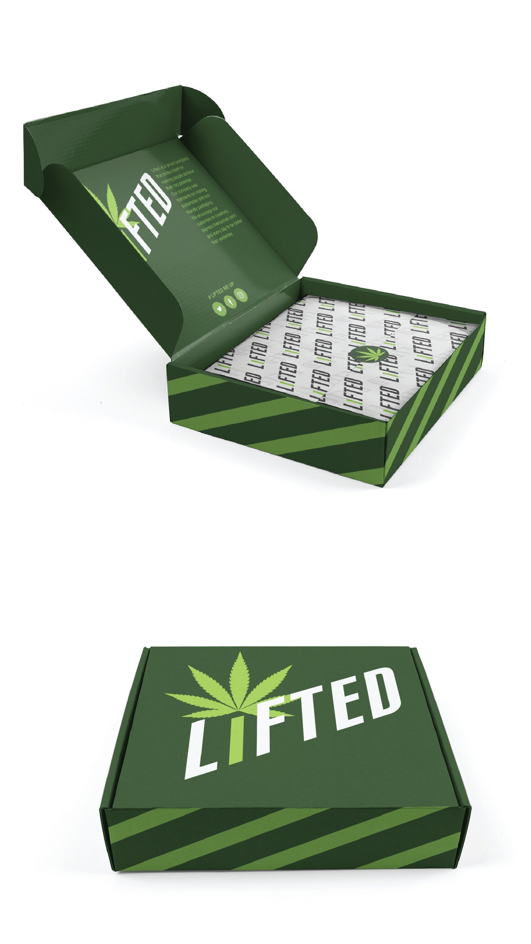 This shipping box is designed for delivering medicine to patients who are unable to pick up their medicine in person. The caution stripes on the box give a subtle warning that what is contained in the box needs to be handled with care.