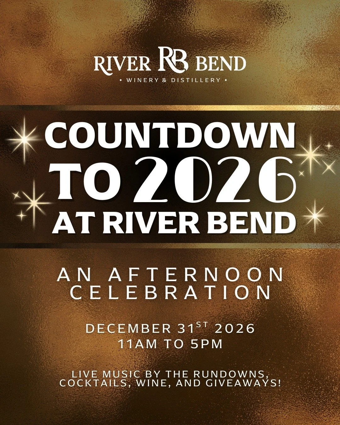 Ring in the NEW YEAR early with us at River Bend! 🍷 Before you head out for your midnight celebrations, join us for a fun afternoon as we count down to 2026 together! We&rsquo;ll be welcoming guests with New Year&rsquo;s glasses at the door (while s