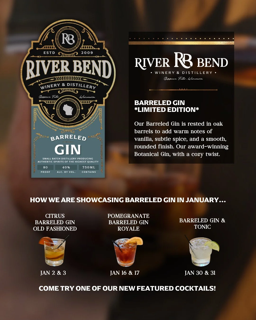 We&rsquo;re welcoming the new year by showcasing our Barreled Gin, releasing January 2nd! 🥃 Our award-winning Botanical Gin was rested in oak barrels, bringing warm notes of vanilla, subtle spice, and a smooth, rounded finish to a gin you know and l