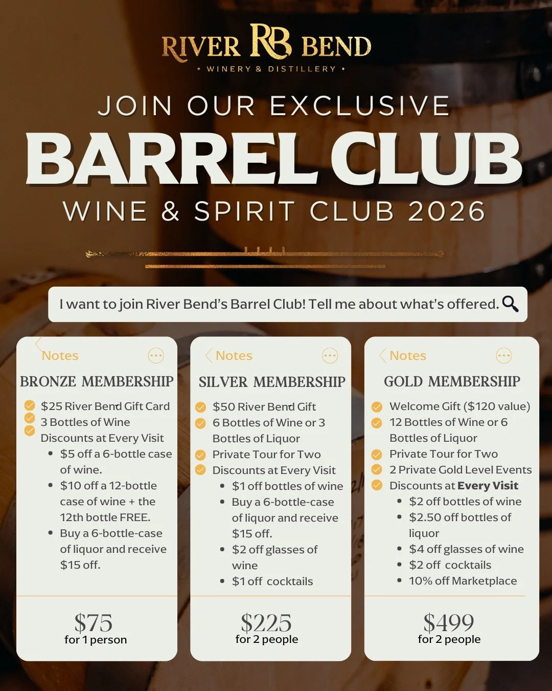 Our 2026 Barrel Club is coming together, and we&rsquo;re so grateful to be welcoming both returning and new members already!

If Barrel Club has been on your mind, now is the time. Gold Level memberships are limited, and once they&rsquo;re filled, th