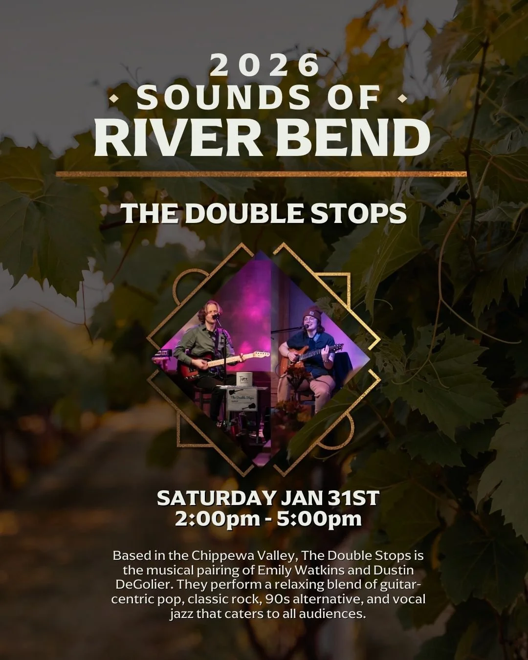 This is what Saturdays at River Bend are all about. Wine, cocktails, live music, and community. Join us for live music by The Double Stops from 2&ndash;5pm! Doors open at 11am.
