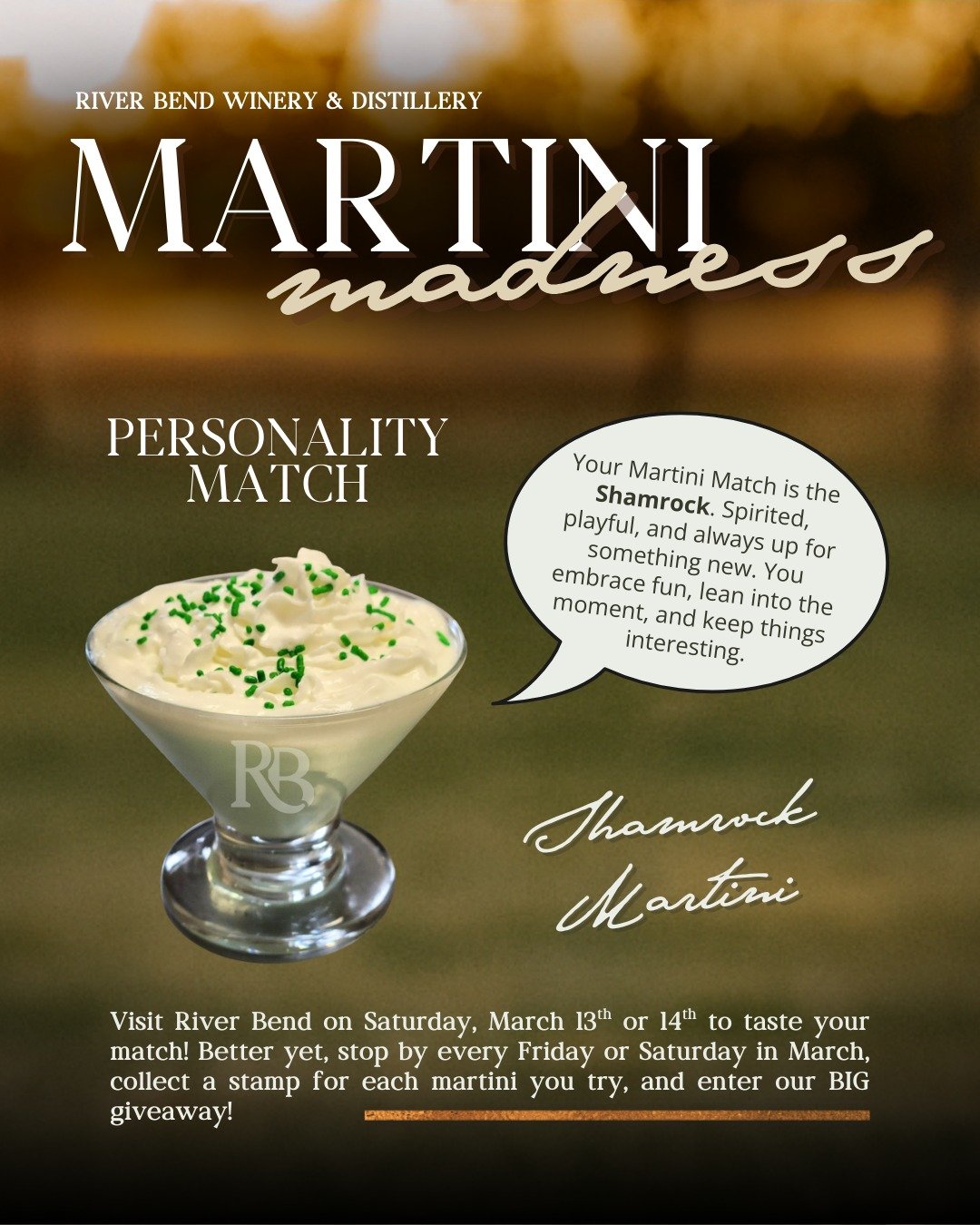 Martini Madness continues this weekend ☘️ If you took our Martini Madness quiz last week, check your result. If your answers leaned toward C&rsquo;s, this weekend&rsquo;s Shamrock martini might be your match. Spirited, playful, and a little unexpecte