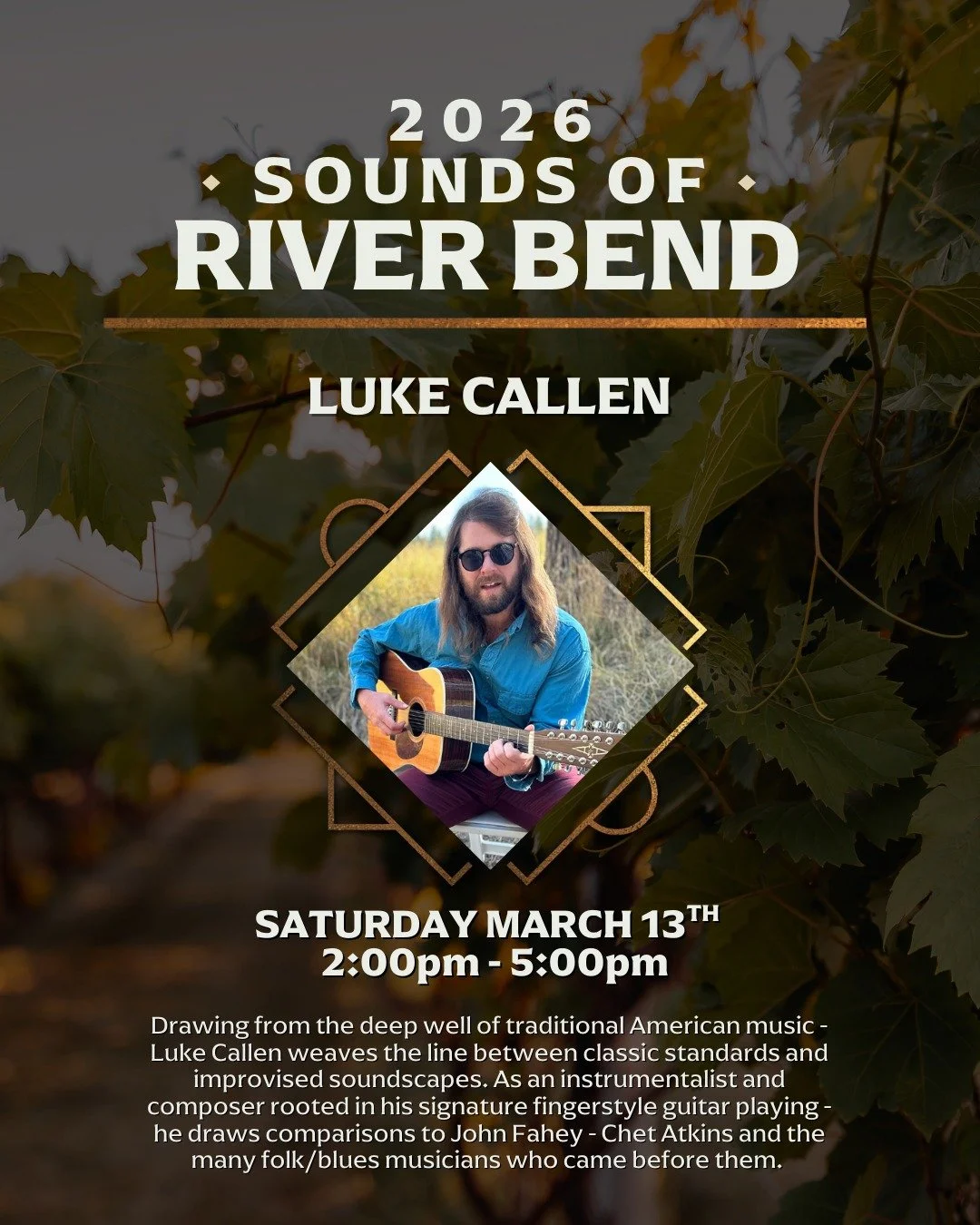 Live music with Luke Callen this Saturday from 2&ndash;5pm. Instrumental guitar and our Shamrock Martini. Don't forget to pick up your Martini Madness card and collect your stamps! 

We'll draw for the prize (River Bend sweatshirt and $50 gift card) 