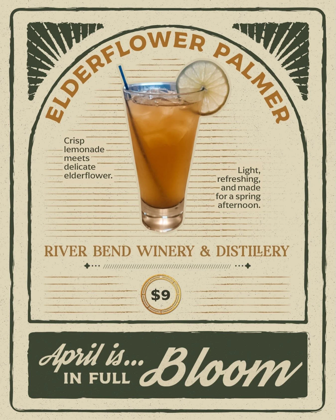 The Elderflower Palmer is here this weekend! Lemonade meets elderflower for something refreshing and just right for a great weekend at River Bend.

Available Friday through Sunday in the distillery. 🌼