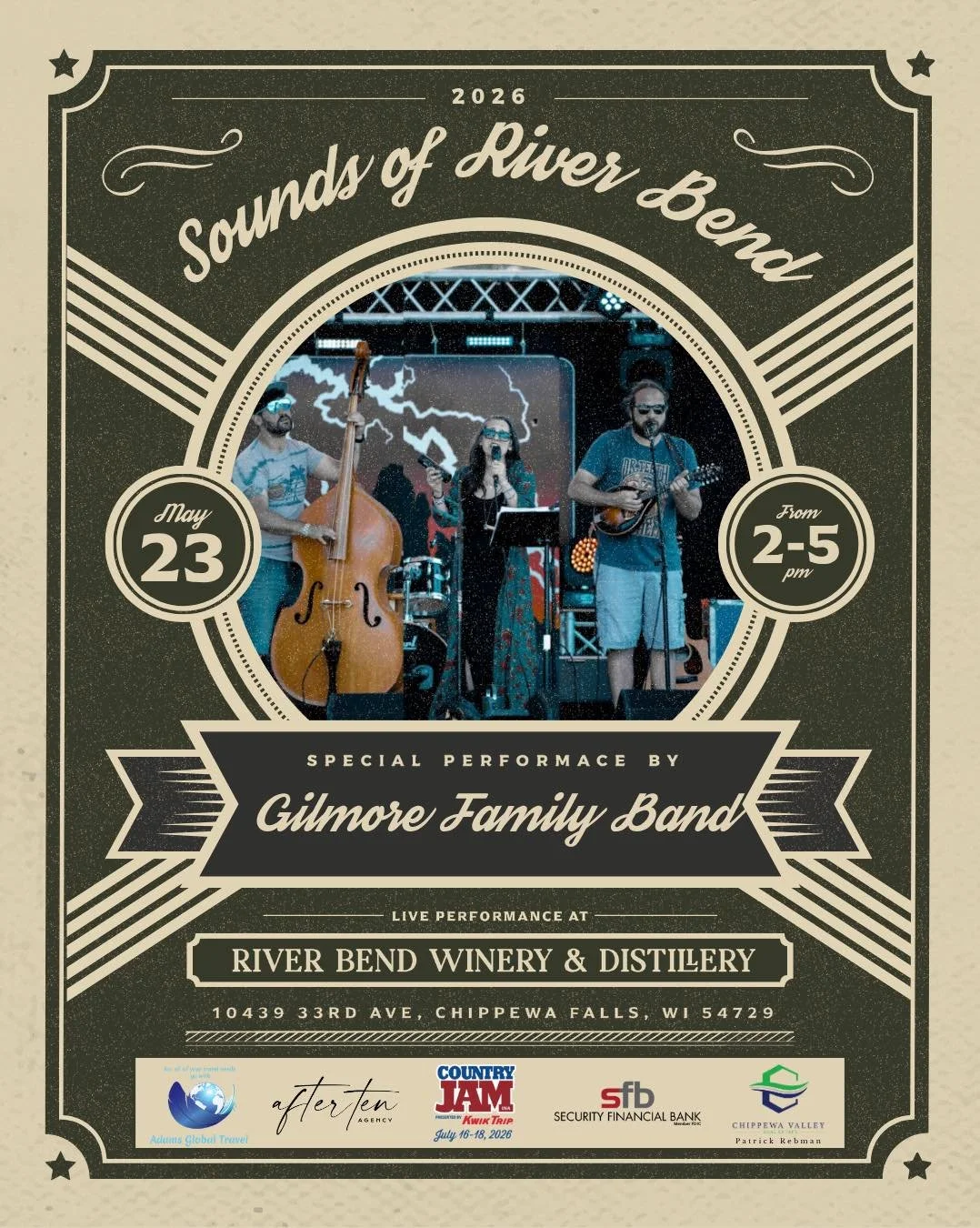 Saturday starts three days of live music at River Bend! 🎶

Saturday: Gilmore Family Band from 2&ndash;5pm 
Sunday: Sage Leary from 1:30&ndash;4:30pm 
Memorial Day Monday: Dan Ferstenou from 1:30&ndash;4:30pm

Big Papa BBQ Saturday + Sunday, K&amp;K 