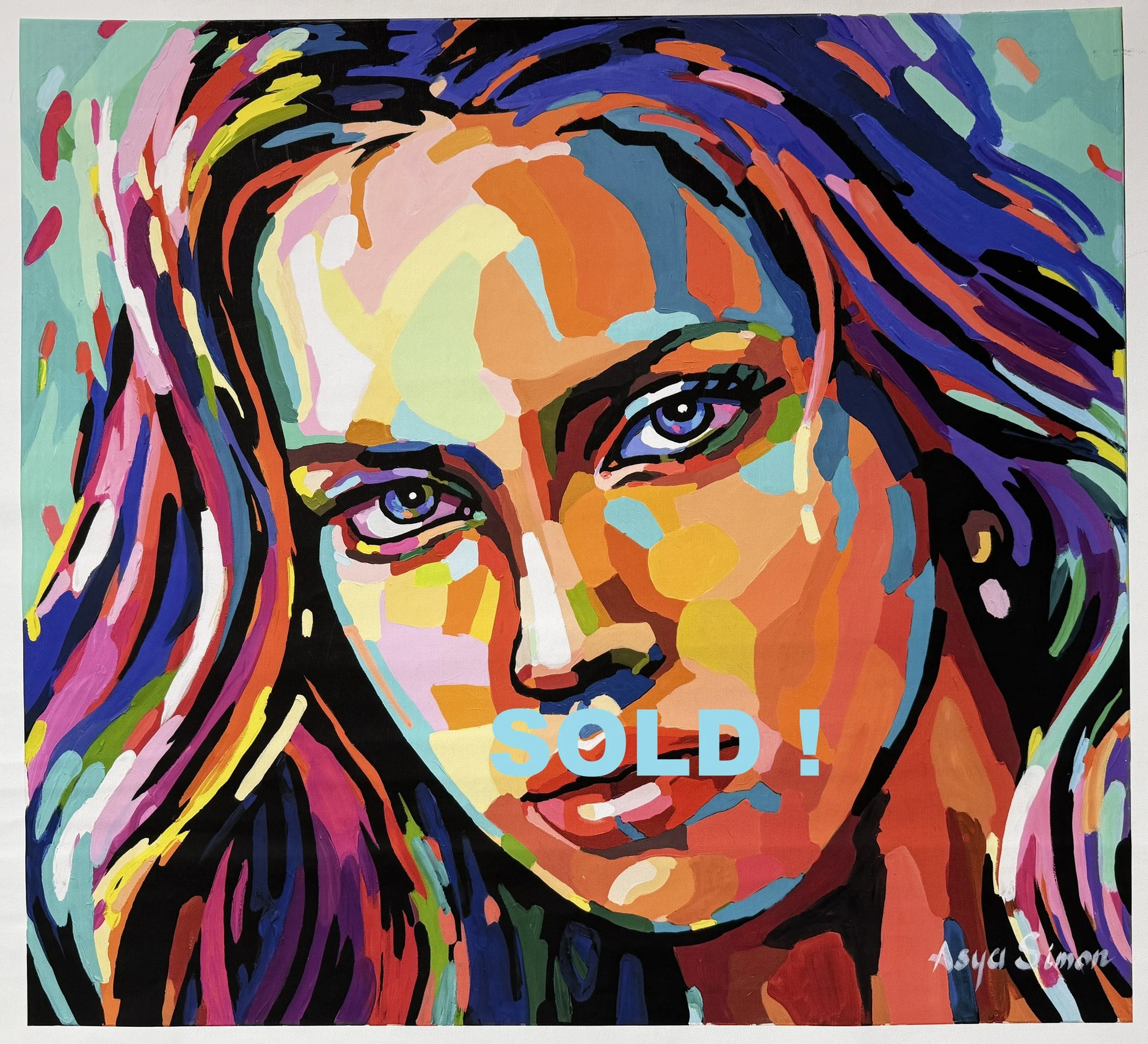 Unique MonoPrint oil on Canvas, original and colourful PopArt by ASYA SIMON.