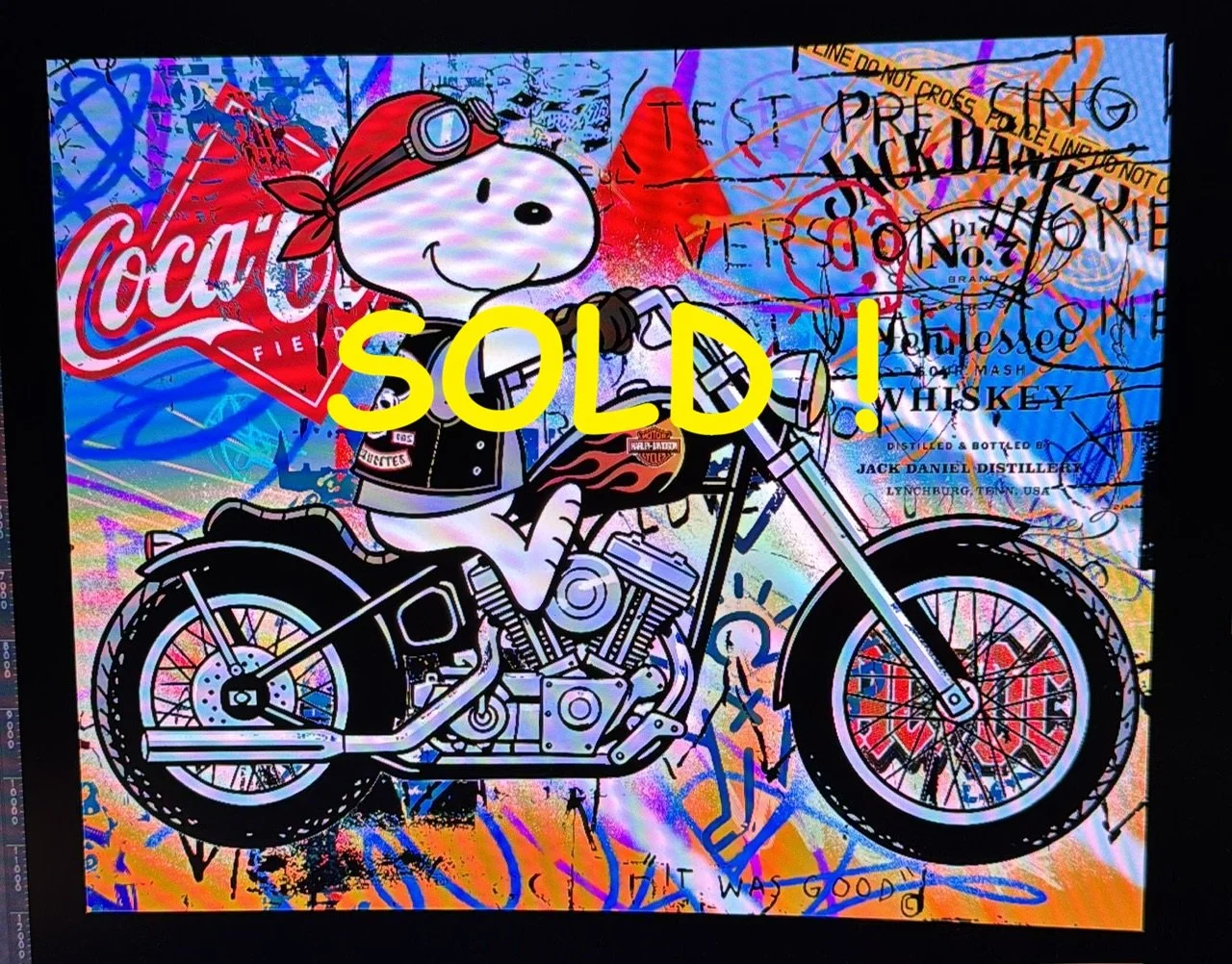 Snoopy on Harley Davidson - a wonderful CASPA Original Canvas Mixed Media PopArt picture