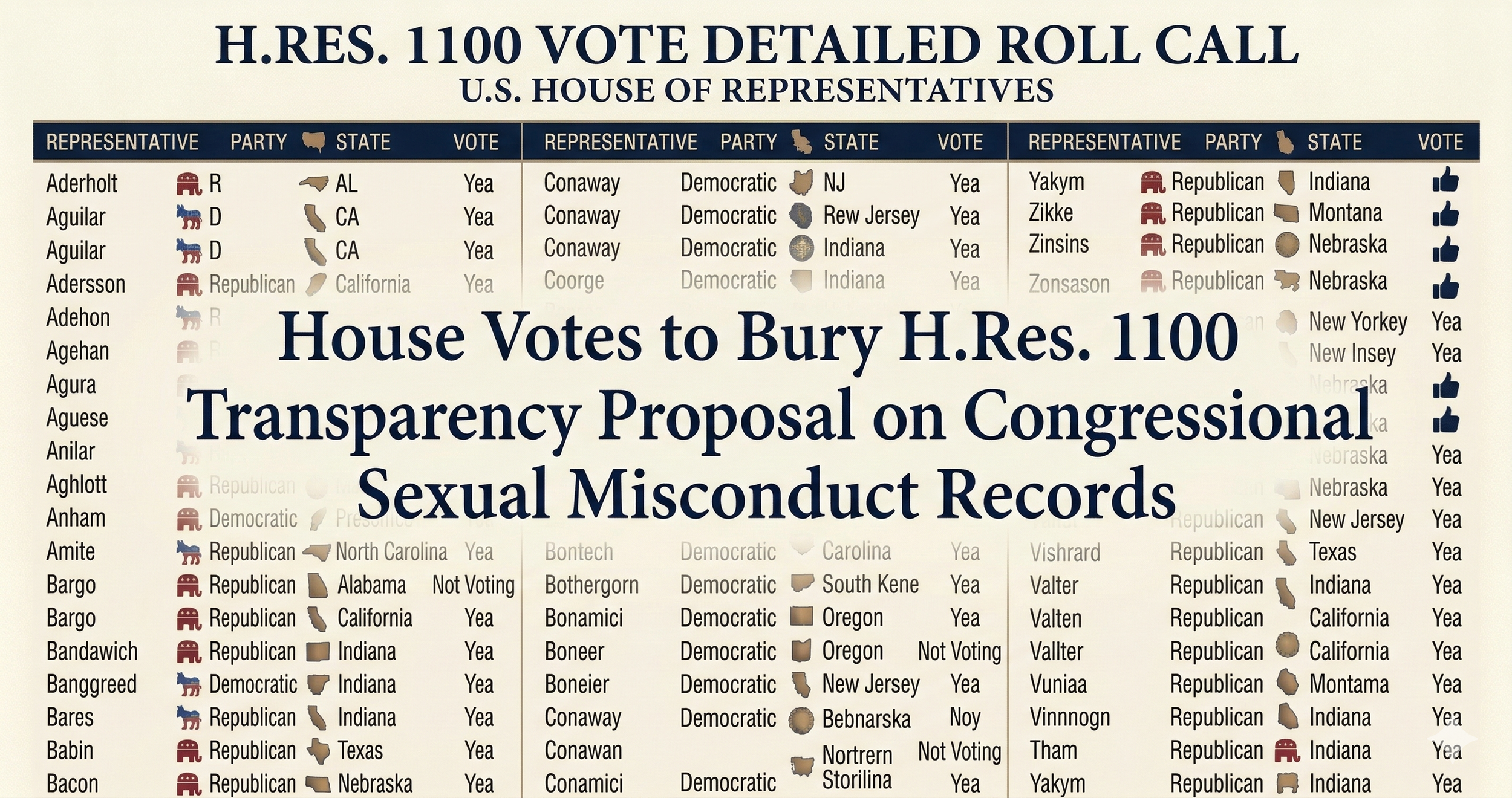 House Votes to Bury H.Res. 1100 Transparency Proposal on Congressional Sexual Misconduct Records