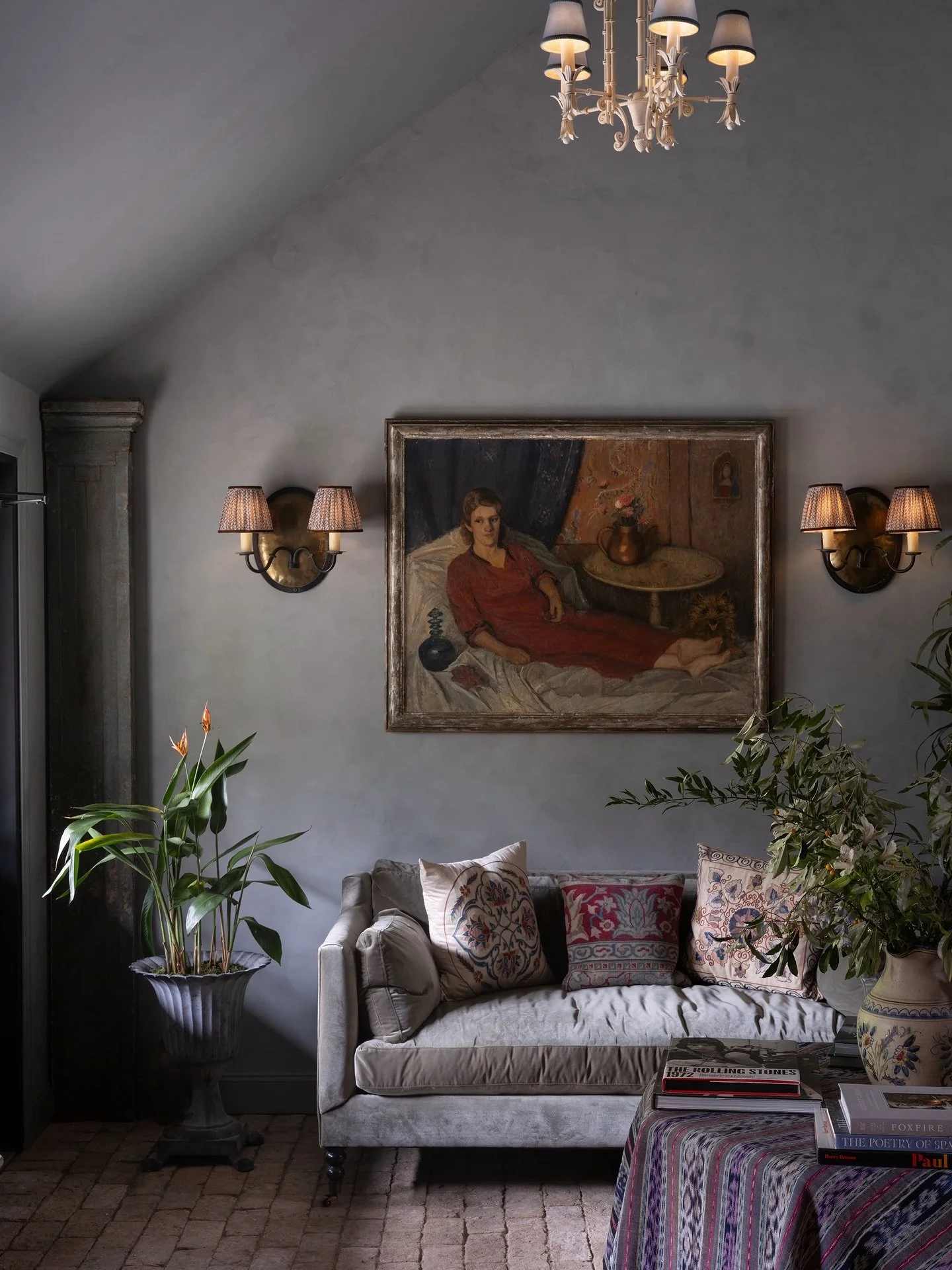 The view from here and some of the details we  love from the design: Roman clay walls and handmade brick floor in the lobby; beadboard walls and in-room soaking tub in the schoolhouse cottage; collected vintage art; unique furnishings like a Peruvian