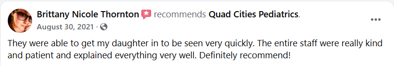 Quad Cities Pediatrics | Parent Testimonial
