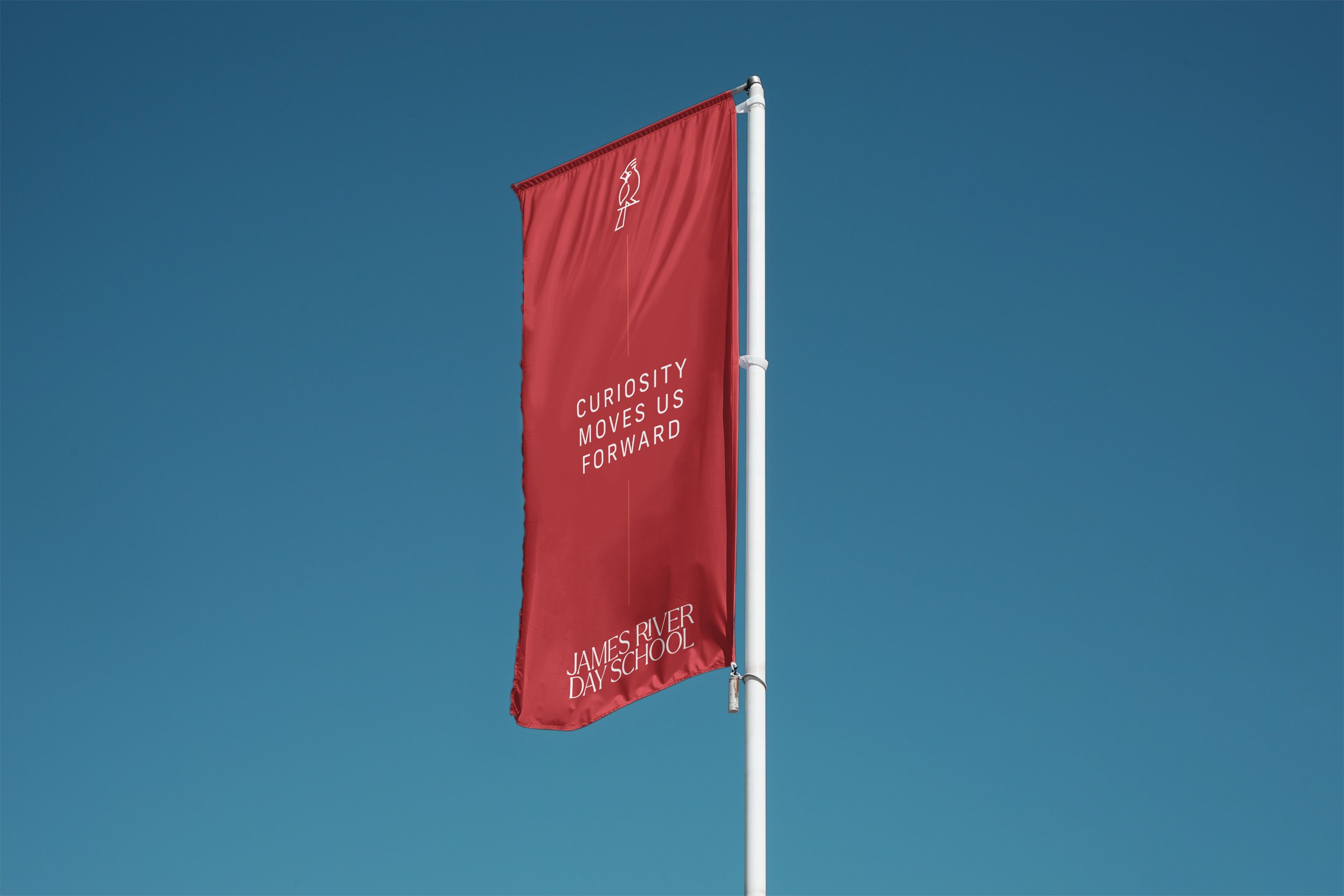 Branded flag showcasing James River Day School's new identity
