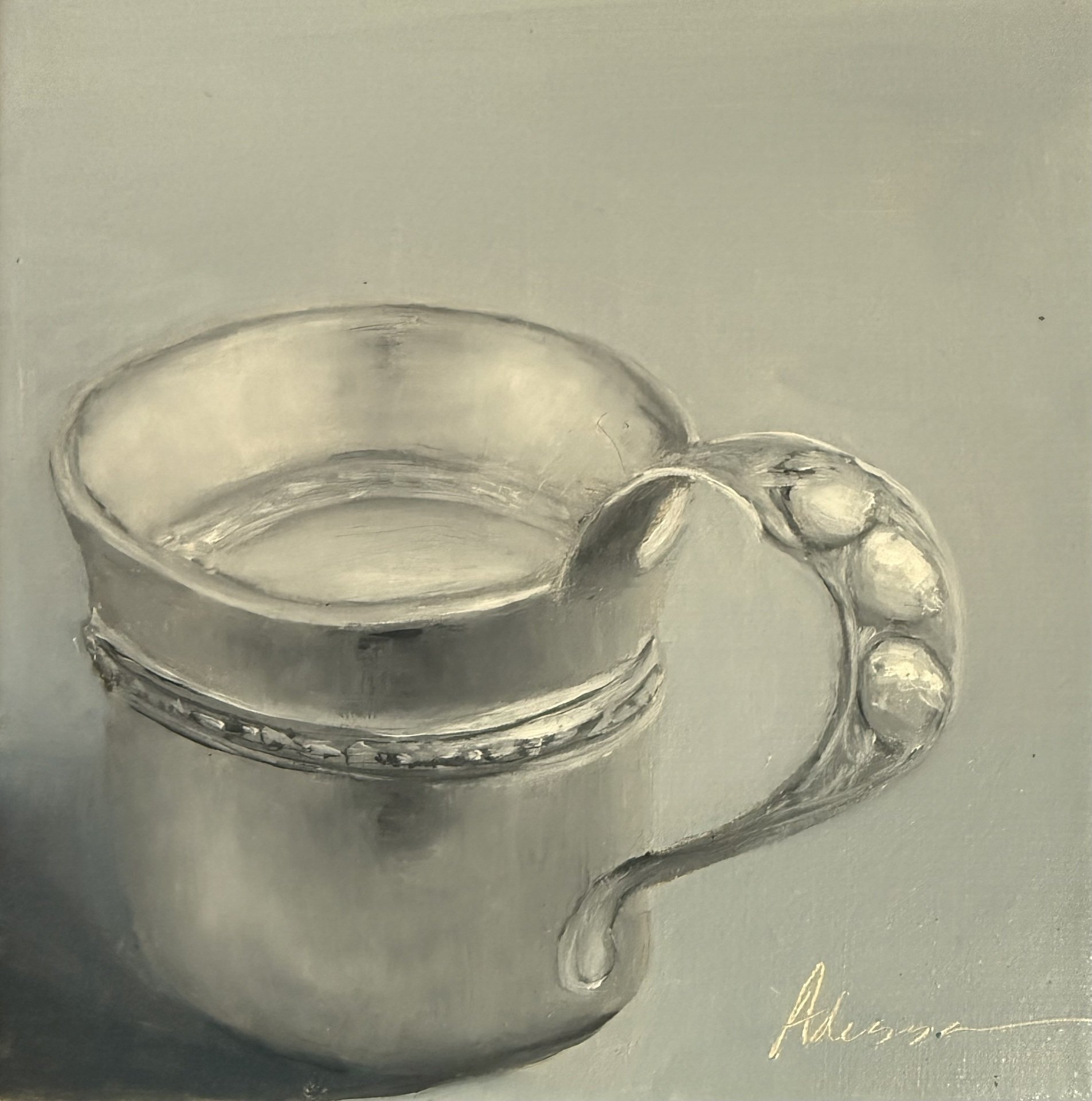 Chris Adessa   Small Sips, Big Dreams, 2025,  oil on panel, 6" x 6" x 2"