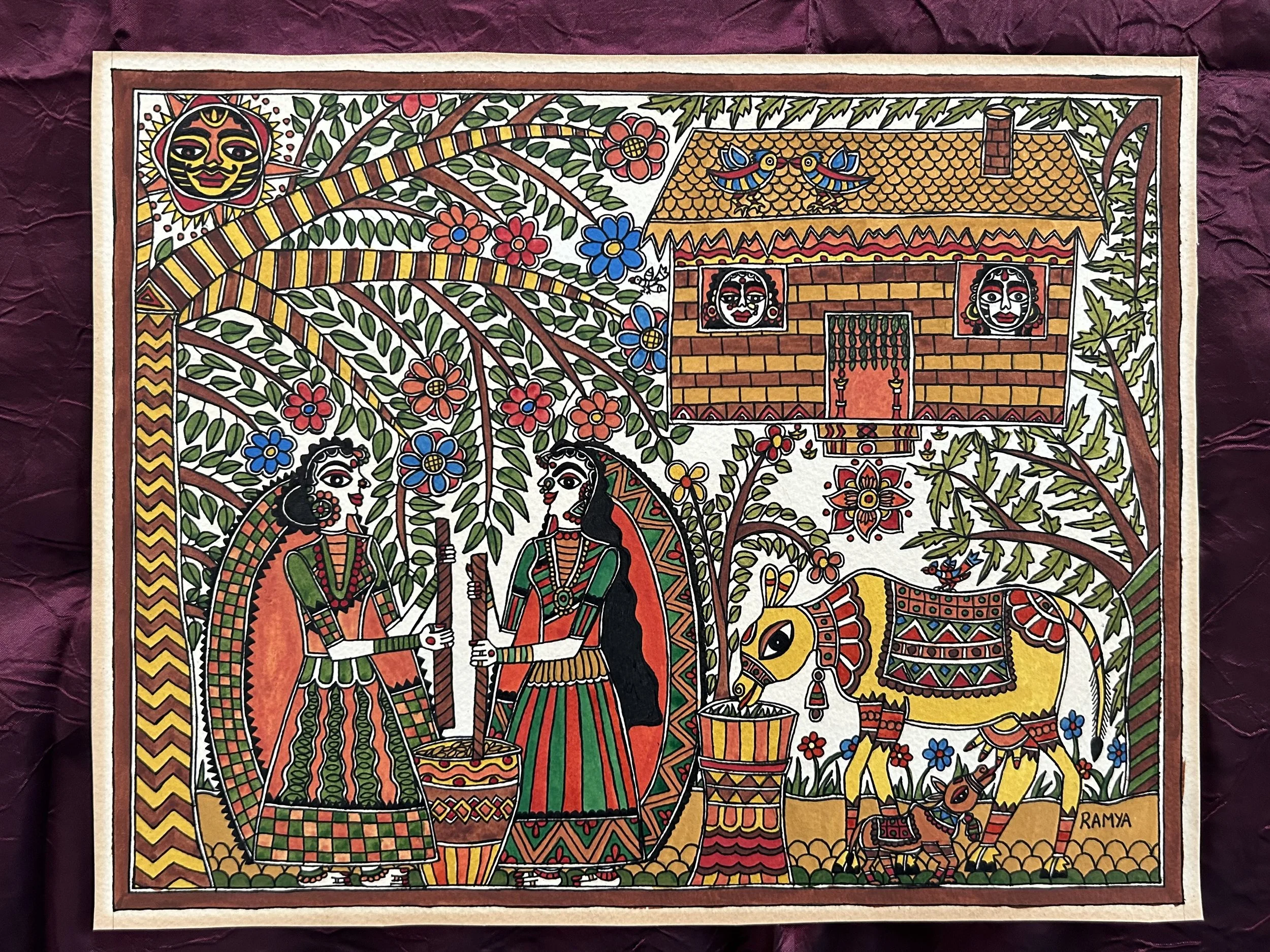 Ramya Thattai, Back in the Day, handmade paper, acrylic paint, 10.5” x 13.5”